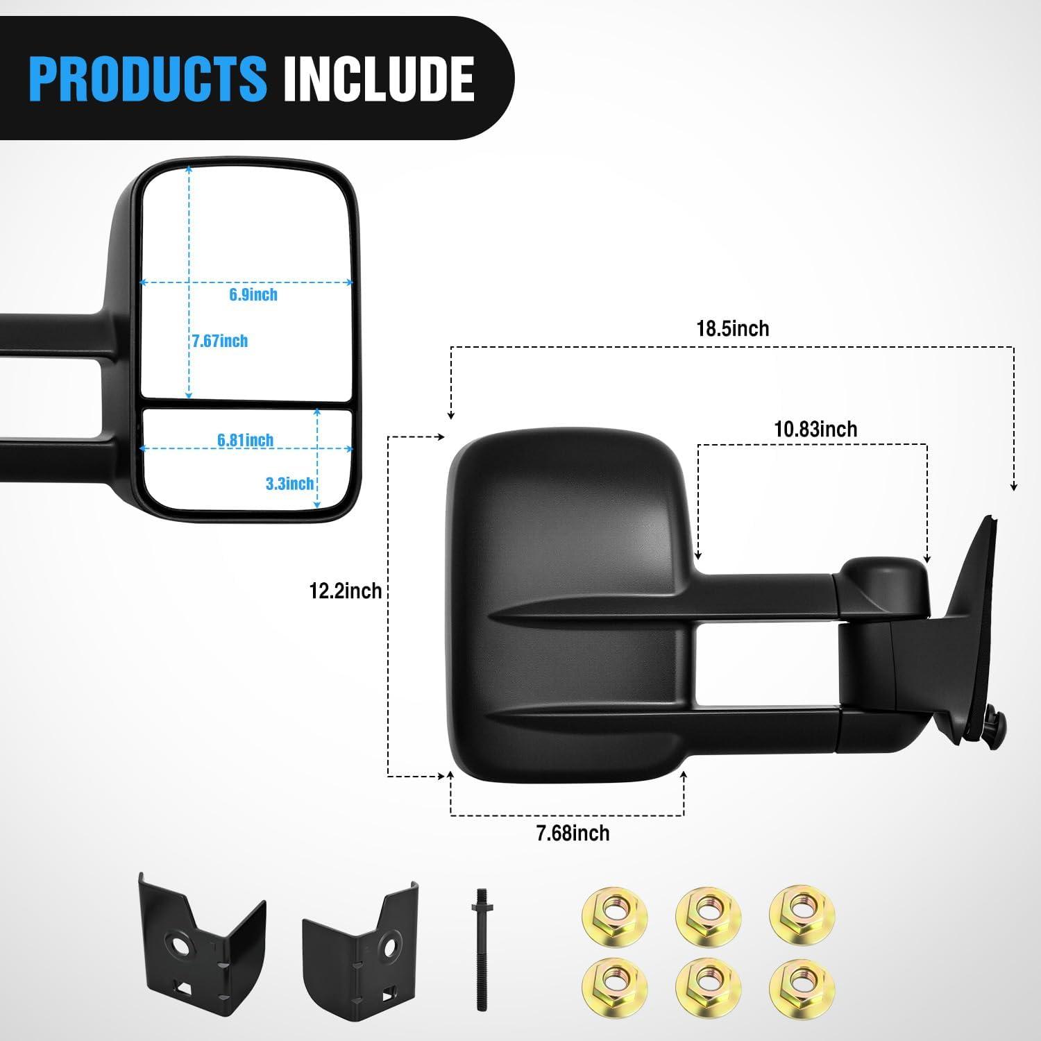 imageNilight Towing Mirrors Manual Adjusted Flat Convex Glass Telescoping Folding Compatible With 19881998 Chevy Silverado GMC Sierra CK 1500 2500 3500 Tahoe Suburban Yukon