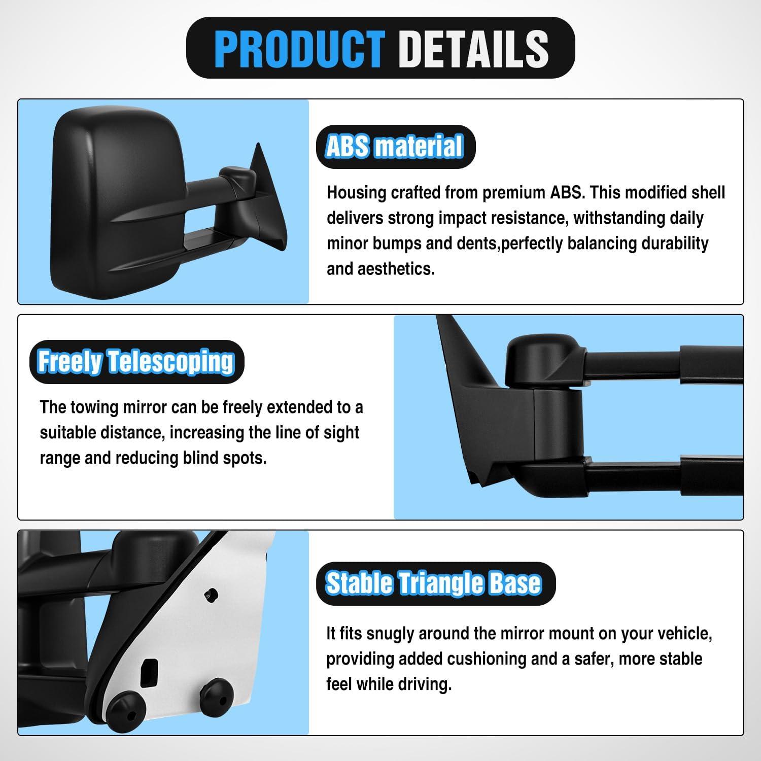 imageNilight Towing Mirrors Manual Adjusted Flat Convex Glass Telescoping Folding Compatible With 19881998 Chevy Silverado GMC Sierra CK 1500 2500 3500 Tahoe Suburban Yukon