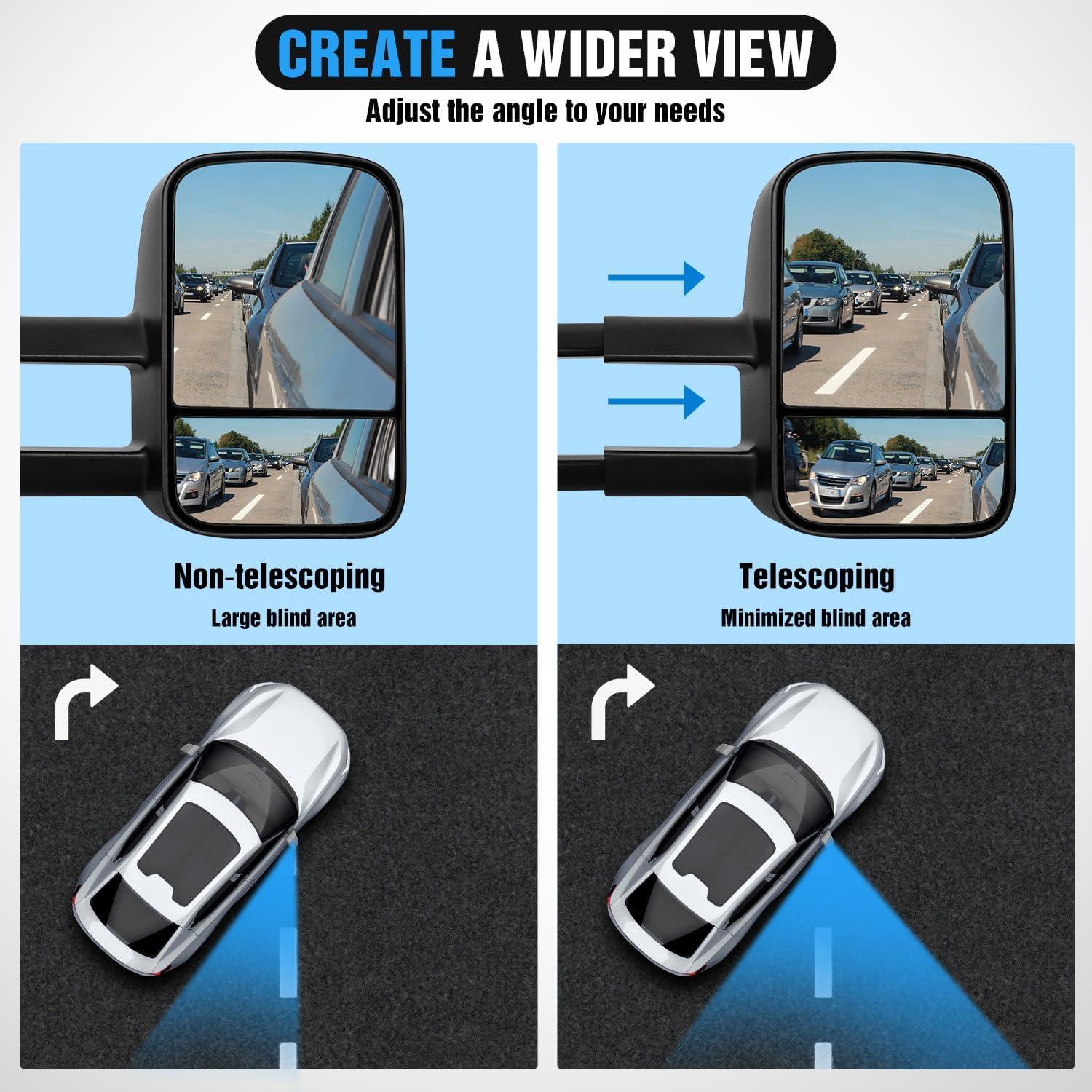 imageNilight Towing Mirrors Manual Adjusted Flat Convex Glass Telescoping Folding Compatible With 19881998 Chevy Silverado GMC Sierra CK 1500 2500 3500 Tahoe Suburban Yukon