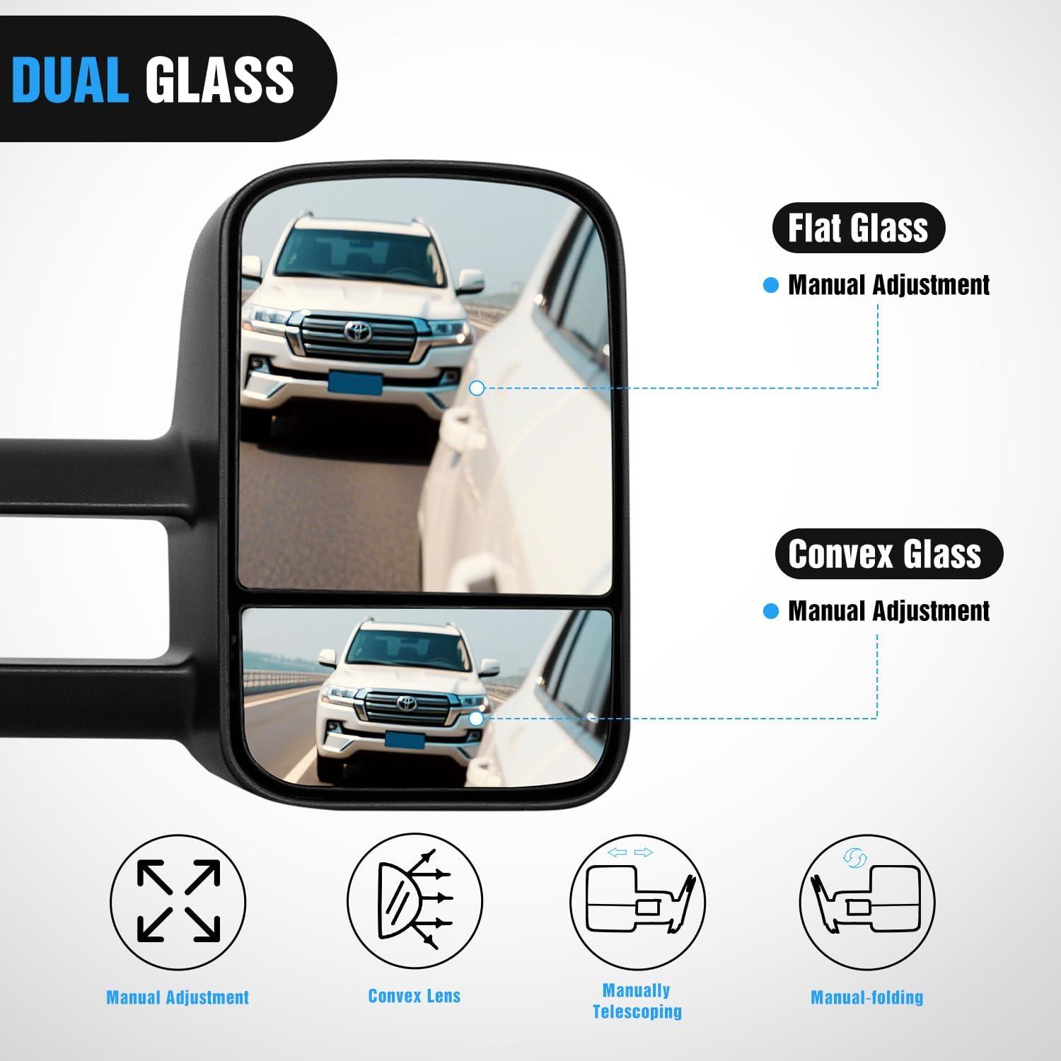 imageNilight Towing Mirrors Manual Adjusted Flat Convex Glass Telescoping Folding Compatible With 19992002 Chevy Silverado GMC Sierra 1500 2500 3500 Suburban Tahoe Avalanche Yukon