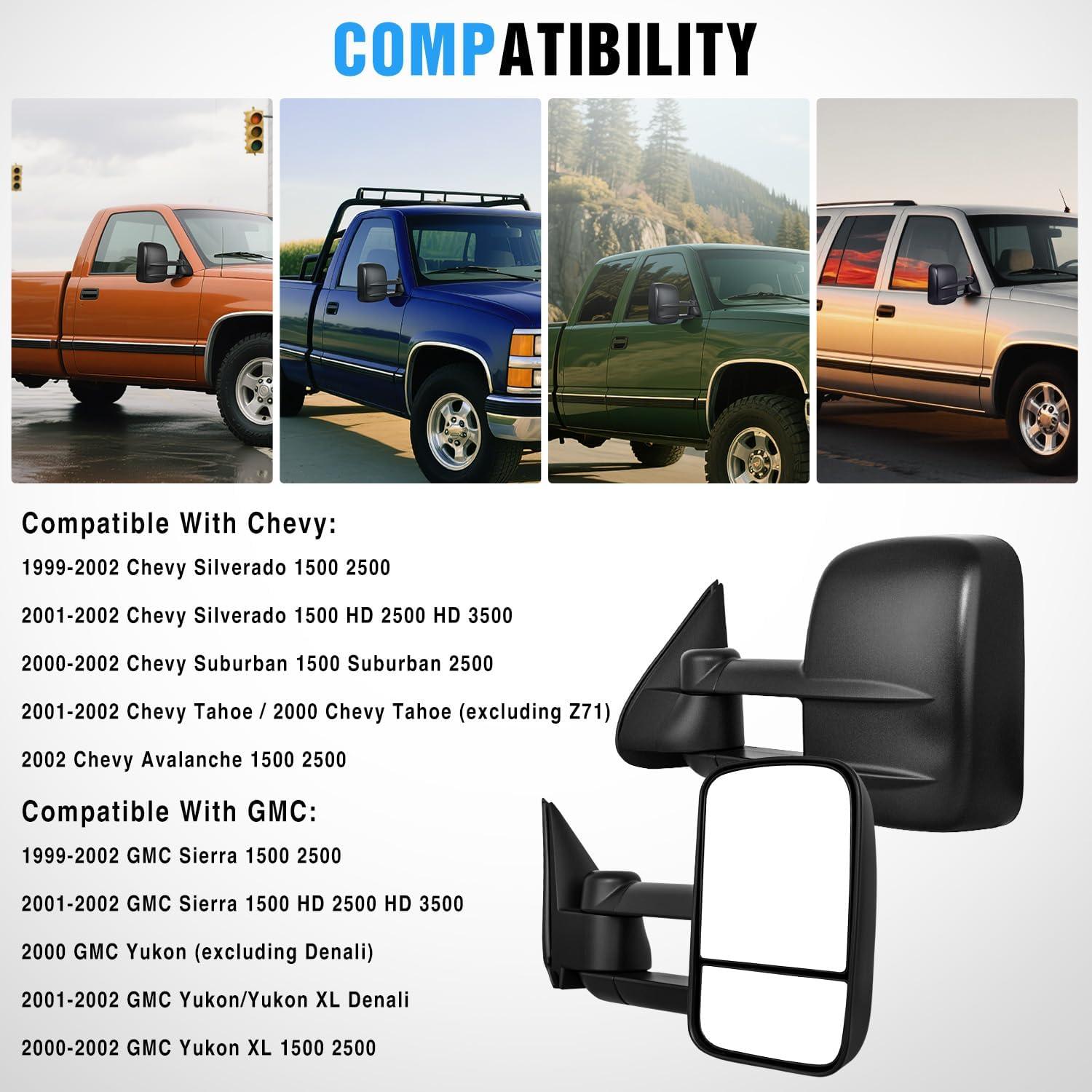 imageNilight Towing Mirrors Manual Adjusted Flat Convex Glass Telescoping Folding Compatible With 19992002 Chevy Silverado GMC Sierra 1500 2500 3500 Suburban Tahoe Avalanche Yukon