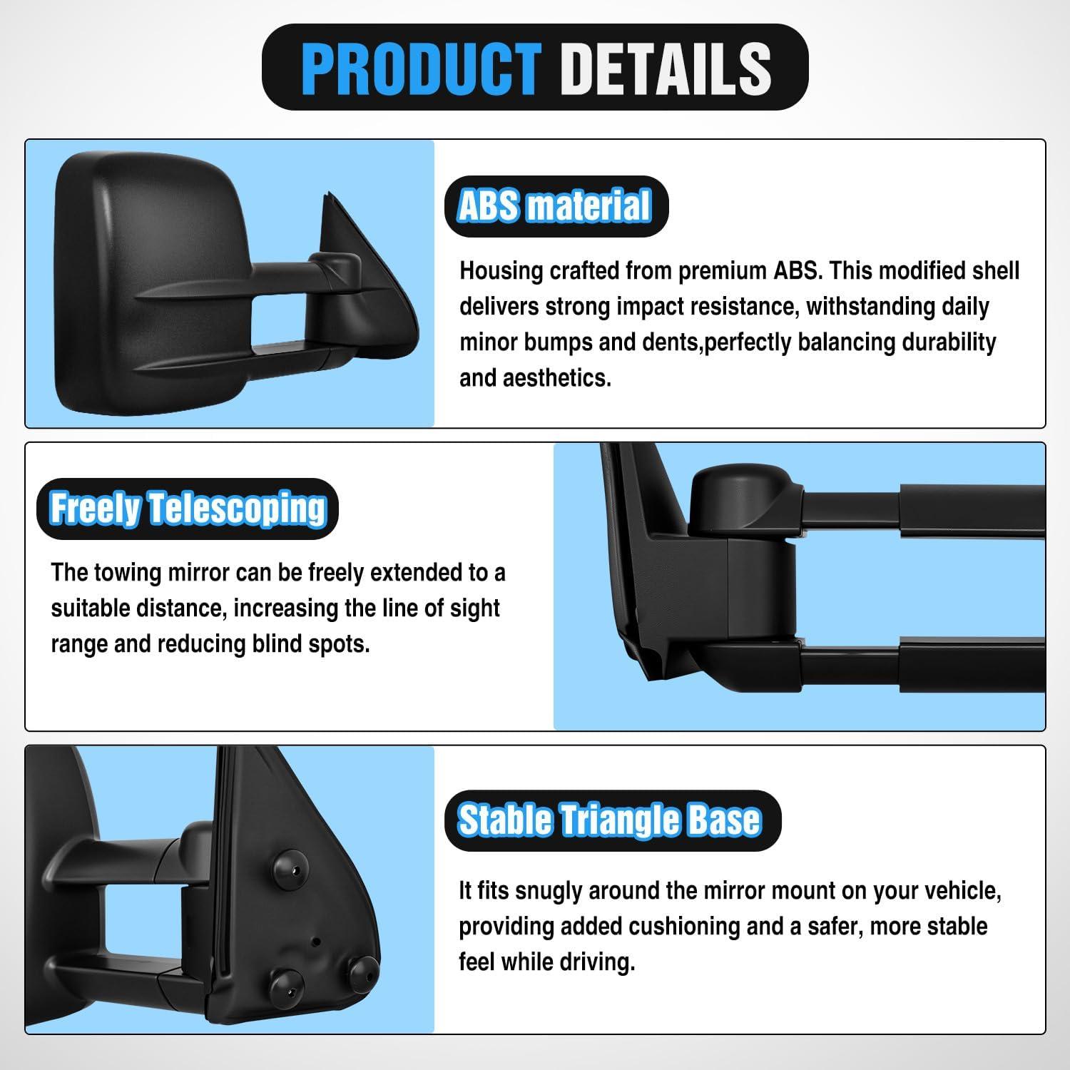 imageNilight Towing Mirrors Manual Adjusted Flat Convex Glass Telescoping Folding Compatible With 19992002 Chevy Silverado GMC Sierra 1500 2500 3500 Suburban Tahoe Avalanche Yukon