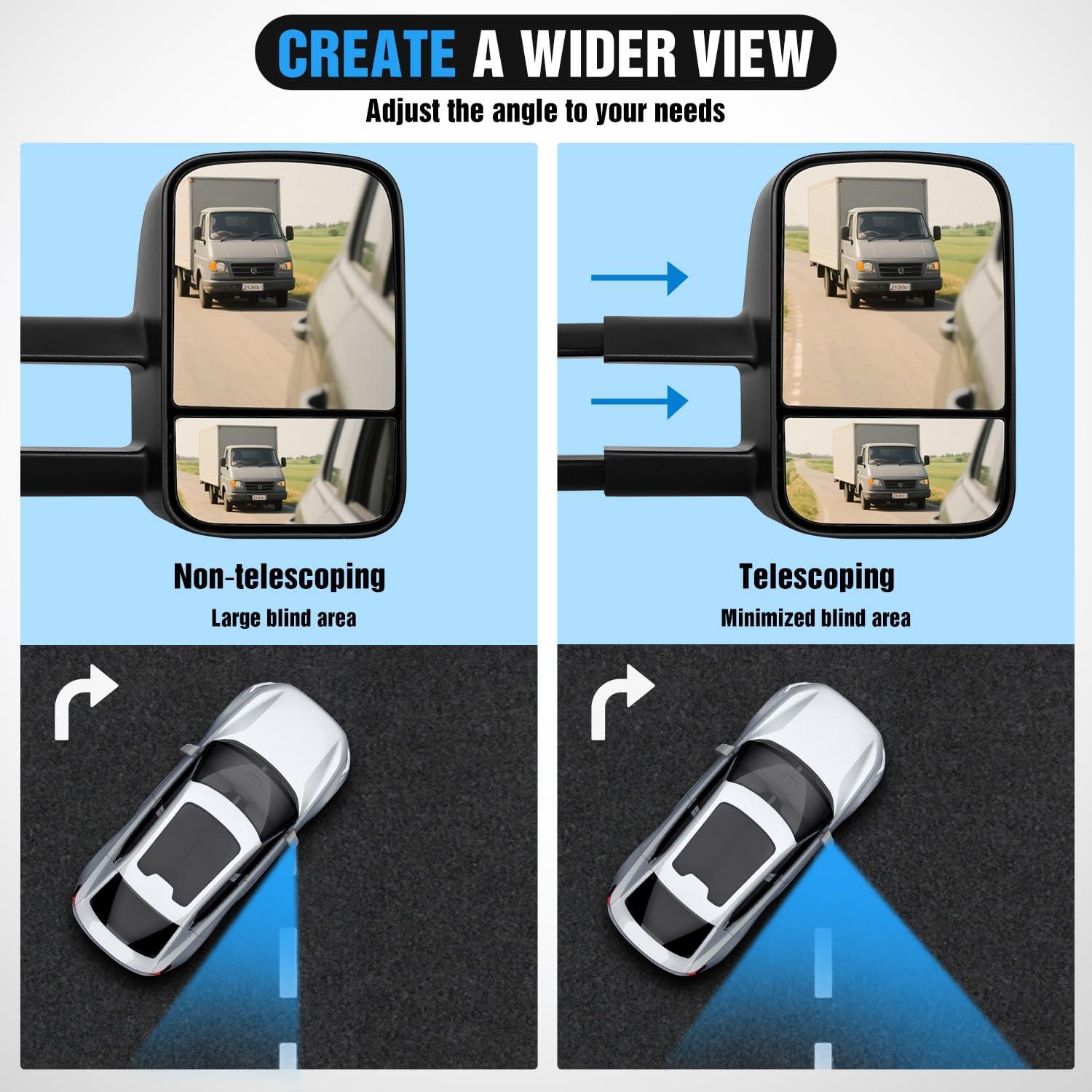 imageNilight Towing Mirrors Manual Adjusted Flat Convex Glass Telescoping Folding Compatible With 19992002 Chevy Silverado GMC Sierra 1500 2500 3500 Suburban Tahoe Avalanche Yukon