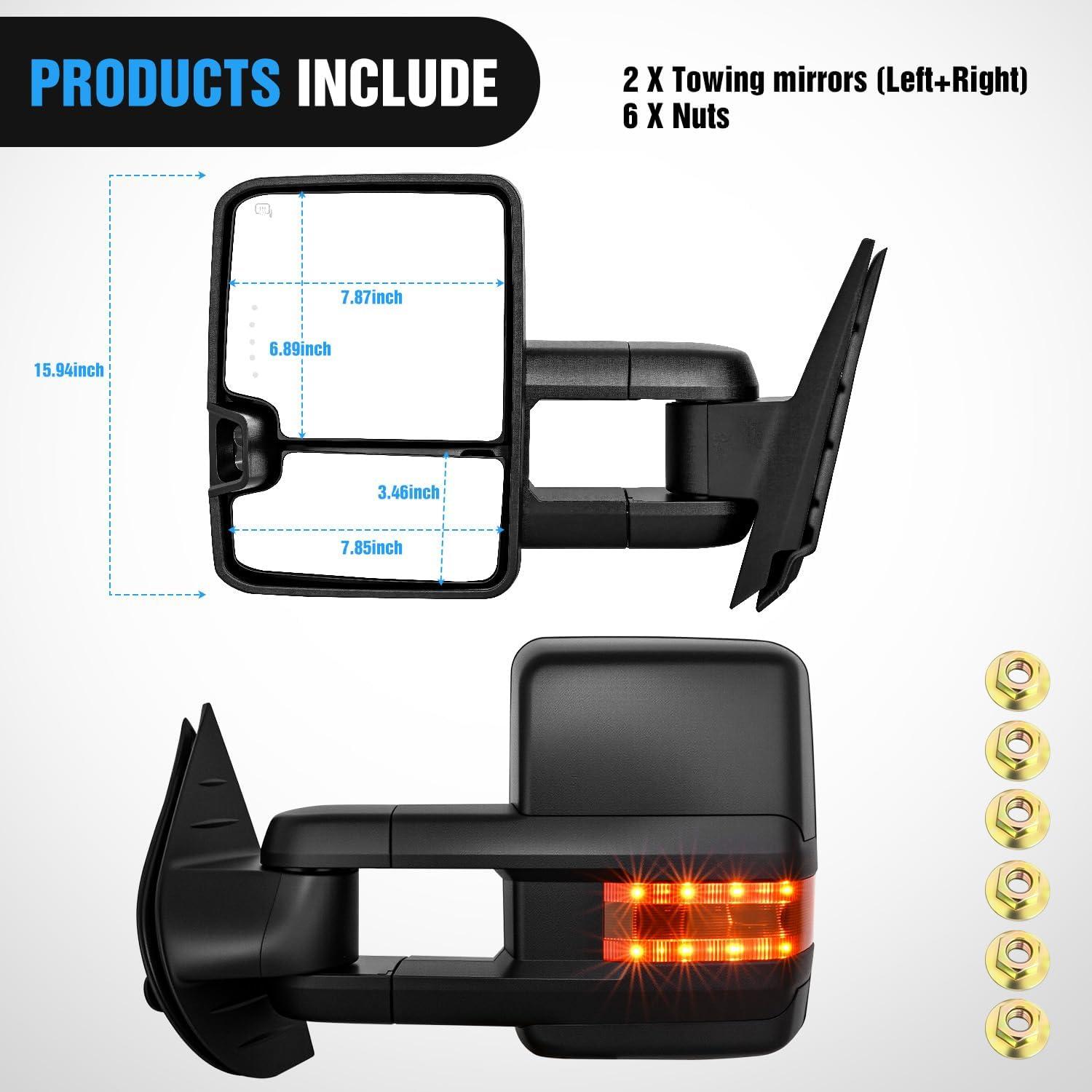 imageNilight Towing Mirrors Turn Signal Reverse Puddle Lights Power Heated Adjustable Glass Manual Telescoping Folding Compatible With 20072014 Chevy Silverado GMC Sierra Yukon XL