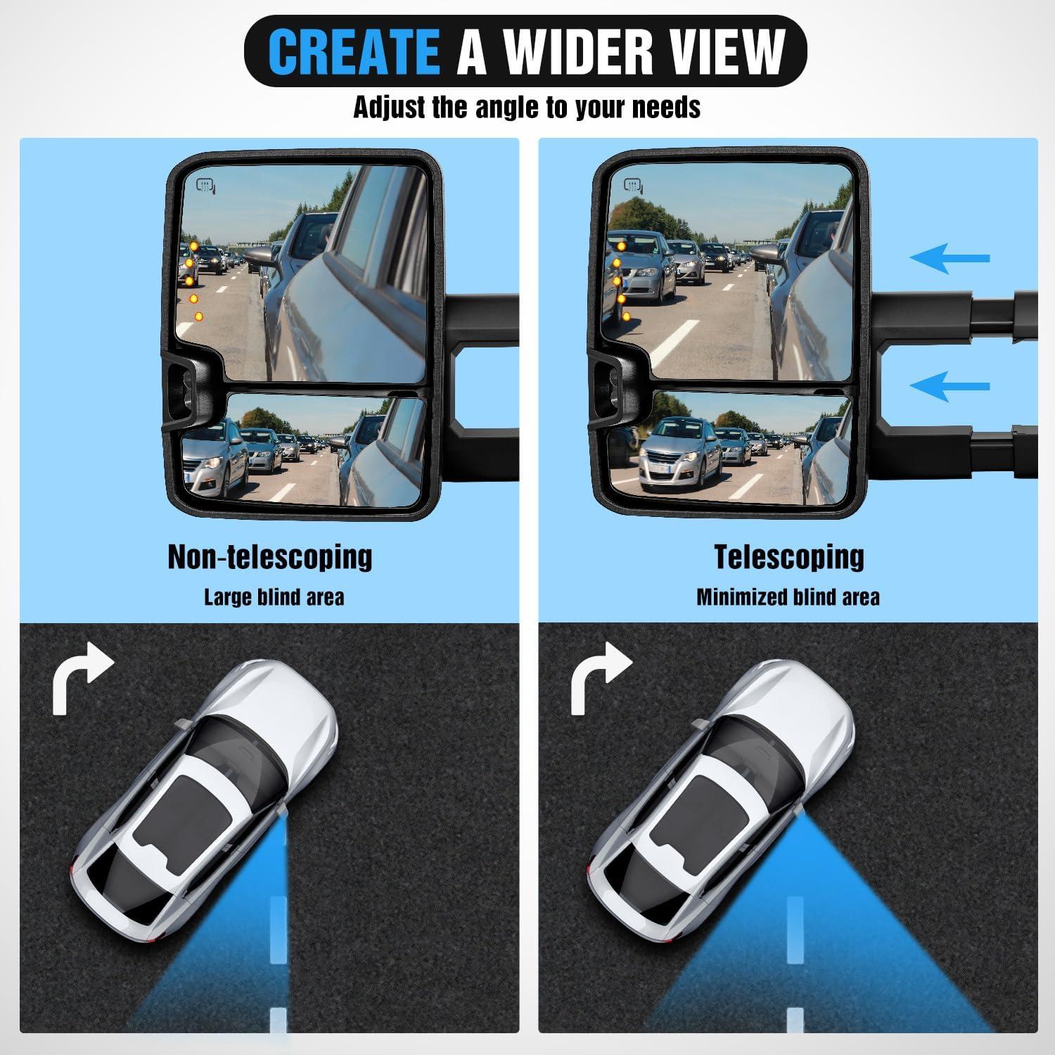 imageNilight Towing Mirrors Turn Signal Reverse Puddle Lights Power Heated Adjustable Glass Manual Telescoping Folding Compatible With 20072014 Chevy Silverado GMC Sierra Yukon XL