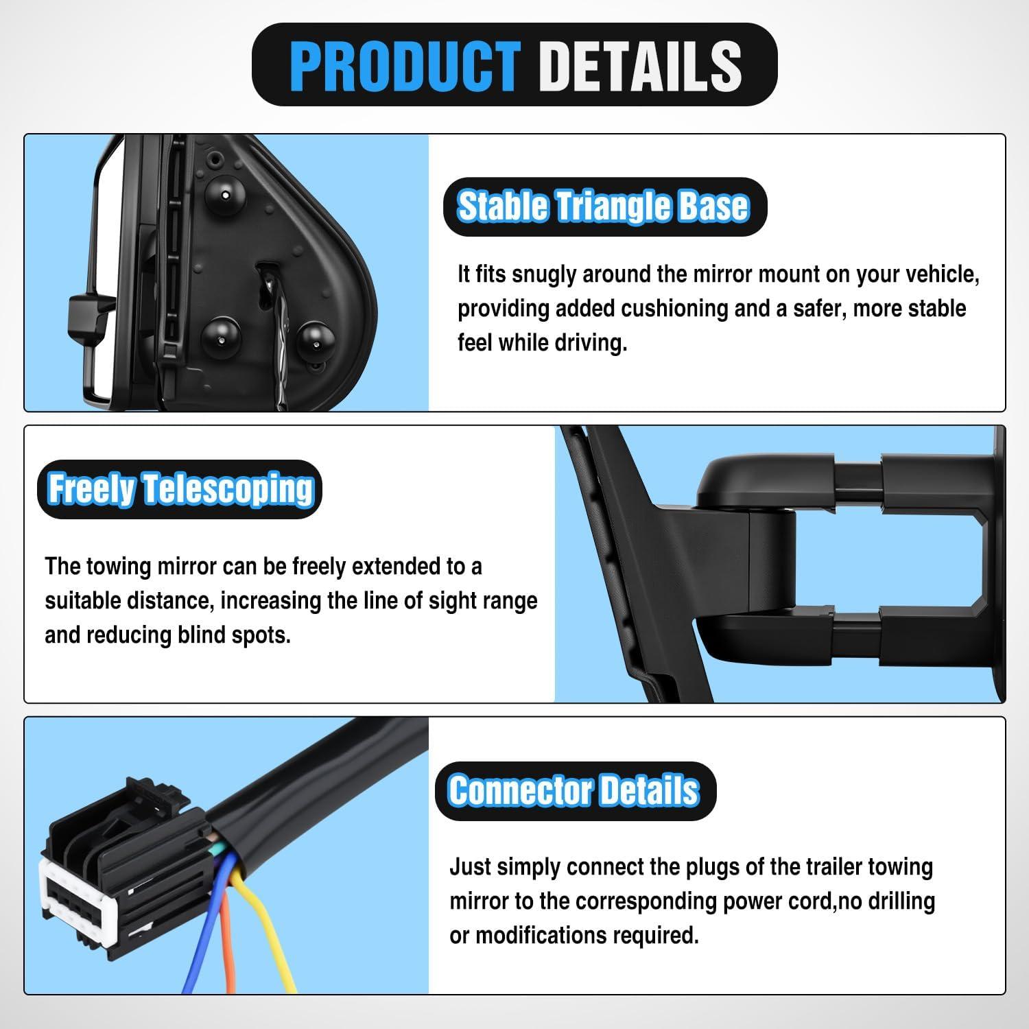 imageNilight Towing Mirrors Turn Signal Reverse Puddle Lights Power Heated Adjustable Glass Manual Telescoping Folding Compatible With 20072014 Chevy Silverado GMC Sierra Yukon XL