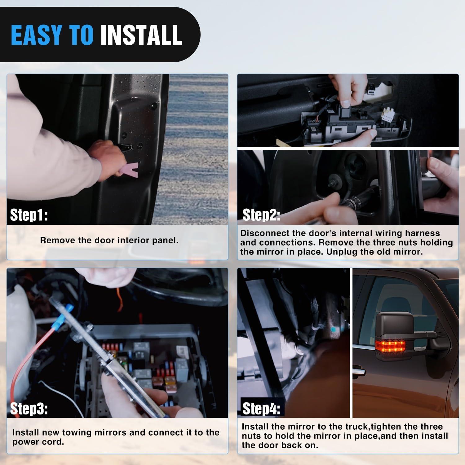 imageNilight Towing Mirrors Turn Signal Reverse Puddle Lights Power Heated Adjustable Glass Manual Telescoping Folding Compatible With 20072014 Chevy Silverado GMC Sierra Yukon XL