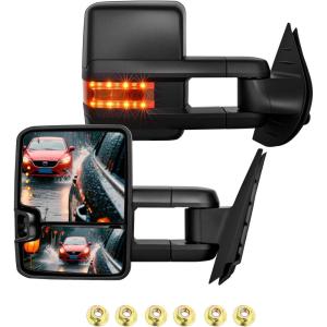imageNilight Towing Mirrors Turn Signal Reverse Puddle Lights Power Heated Adjustable Glass Manual Telescoping Folding Compatible With 20072014 Chevy Silverado GMC Sierra Yukon XL