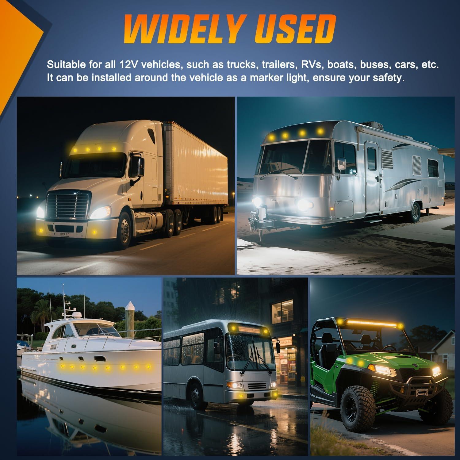 imageNilight 34 LED Dual Face Watermelon Light 2PCS Amber and Red Clear Lens Auxiliary Side Marker Clearance Turn signal Brake Pedestal Lights IP68 Waterproof for Trailer Semi Trucks Pickup Camper RVAmber