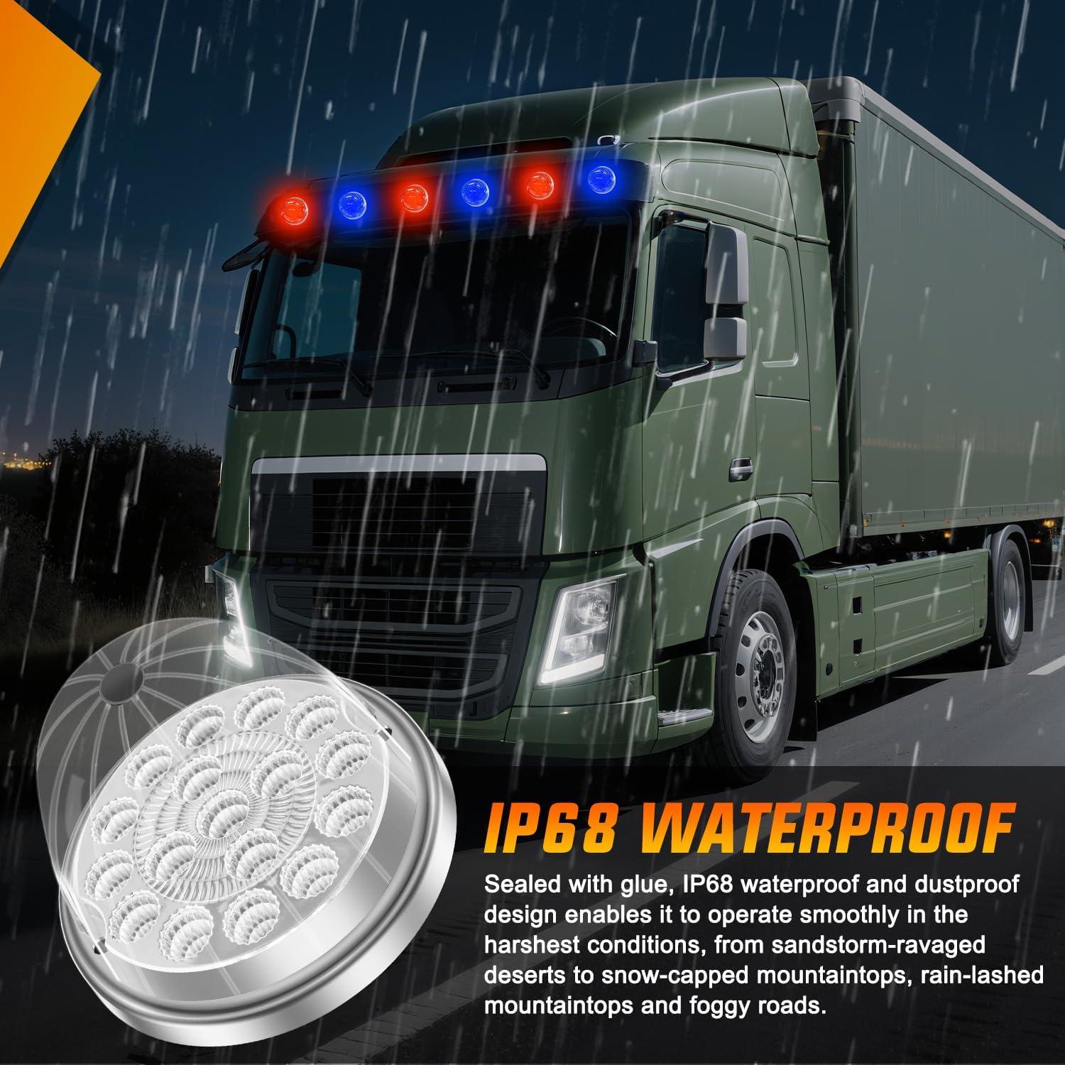 imageNilight 34 LED Dual Face Watermelon Light 2PCS Amber and Red Clear Lens Auxiliary Side Marker Clearance Turn signal Brake Pedestal Lights IP68 Waterproof for Trailer Semi Trucks Pickup Camper RVRed Blue