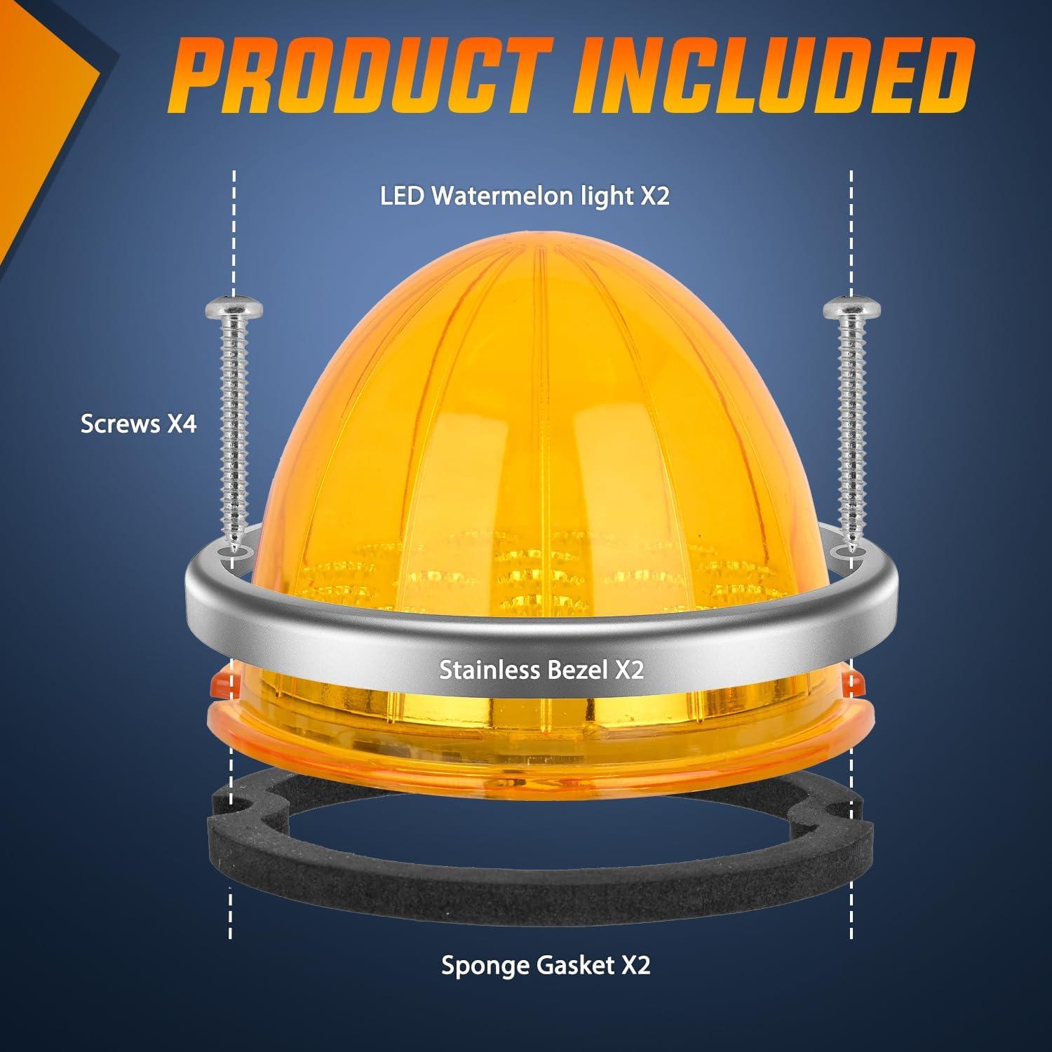 imageNilight 34 LED Dual Face Watermelon Light 2PCS Amber and Red Clear Lens Auxiliary Side Marker Clearance Turn signal Brake Pedestal Lights IP68 Waterproof for Trailer Semi Trucks Pickup Camper RVAmber