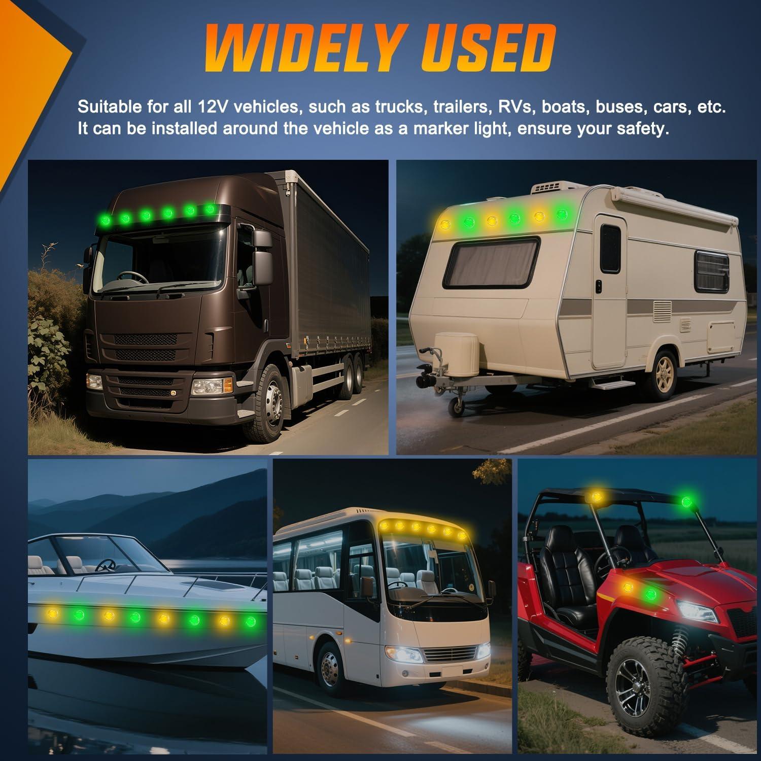 imageNilight 34 LED Dual Face Watermelon Light 2PCS Amber and Red Clear Lens Auxiliary Side Marker Clearance Turn signal Brake Pedestal Lights IP68 Waterproof for Trailer Semi Trucks Pickup Camper RVAmber Green