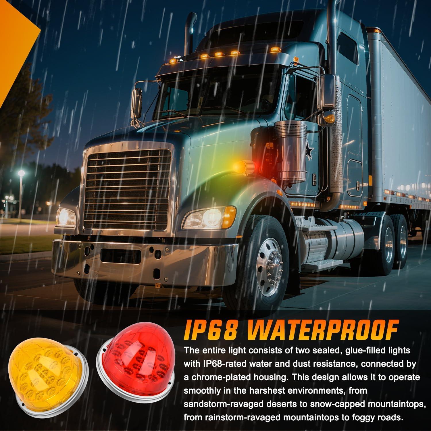 imageNilight 34 LED Dual Face Watermelon Light 2PCS Amber and Red Clear Lens Auxiliary Side Marker Clearance Turn signal Brake Pedestal Lights IP68 Waterproof for Trailer Semi Trucks Pickup Camper RVAmber Red