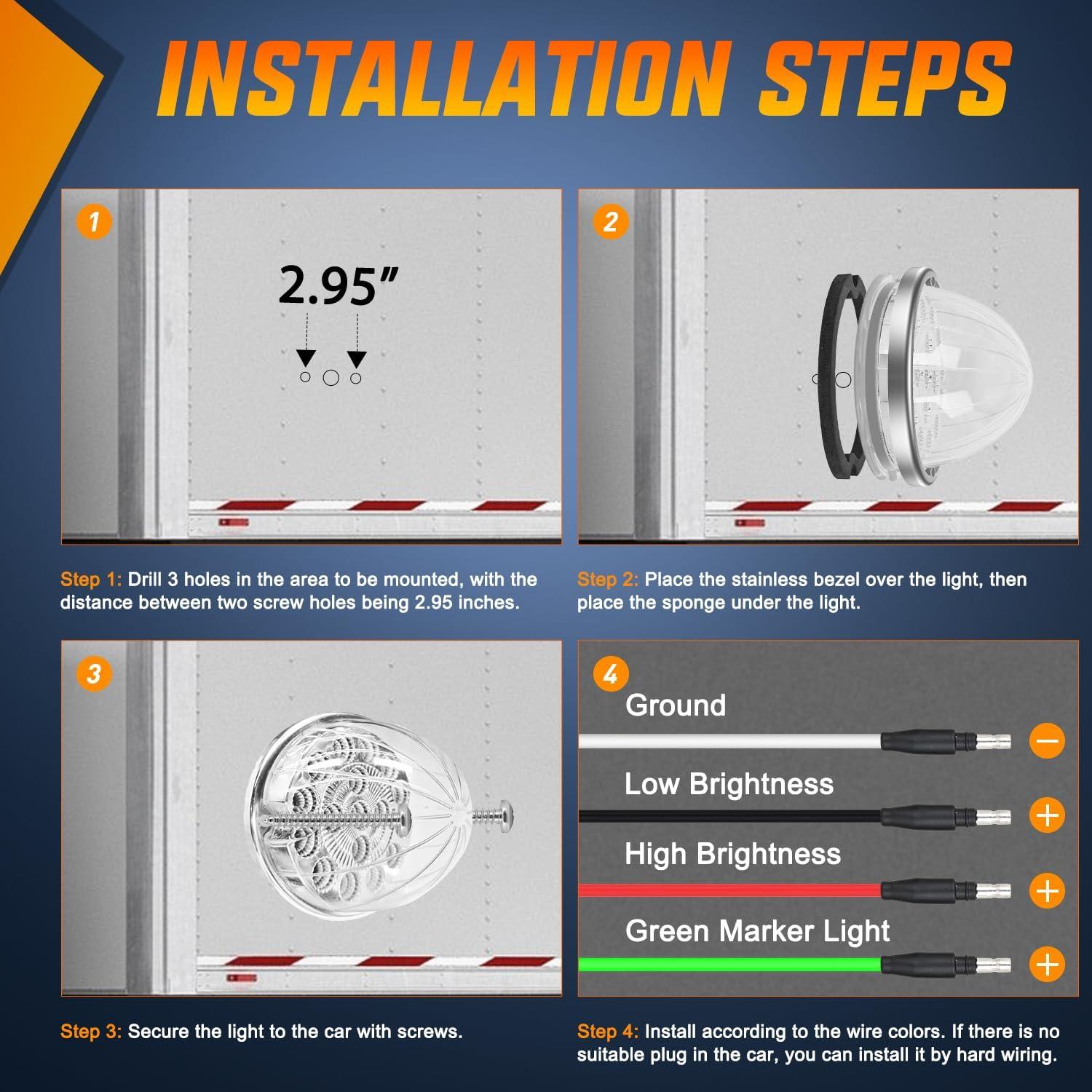 imageNilight 34 LED Dual Face Watermelon Light 2PCS Amber and Red Clear Lens Auxiliary Side Marker Clearance Turn signal Brake Pedestal Lights IP68 Waterproof for Trailer Semi Trucks Pickup Camper RVRed Green