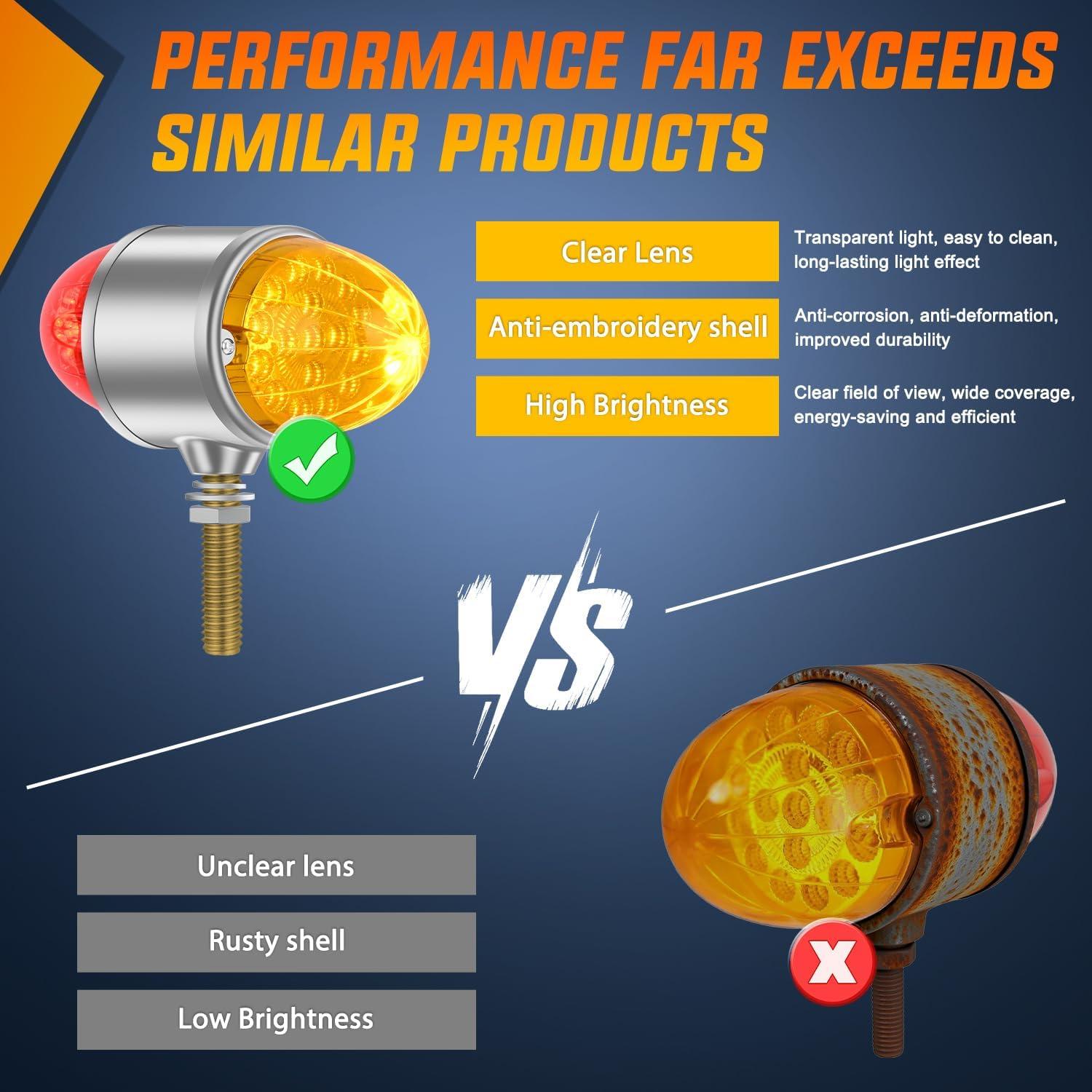 imageNilight 34 LED Dual Face Watermelon Light 2PCS Amber and Red Clear Lens Auxiliary Side Marker Clearance Turn signal Brake Pedestal Lights IP68 Waterproof for Trailer Semi Trucks Pickup Camper RVAmber Red