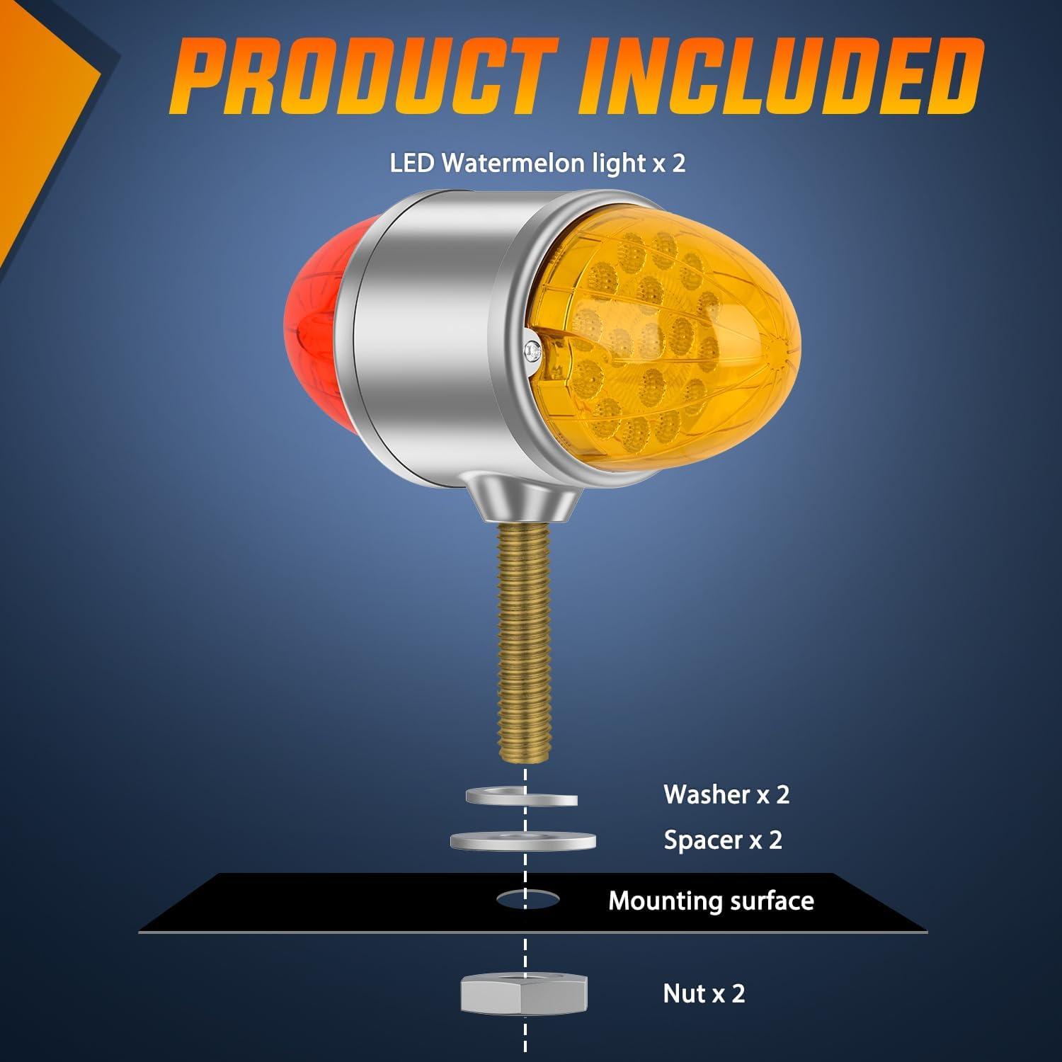 imageNilight 34 LED Dual Face Watermelon Light 2PCS Amber and Red Clear Lens Auxiliary Side Marker Clearance Turn signal Brake Pedestal Lights IP68 Waterproof for Trailer Semi Trucks Pickup Camper RVAmber Red