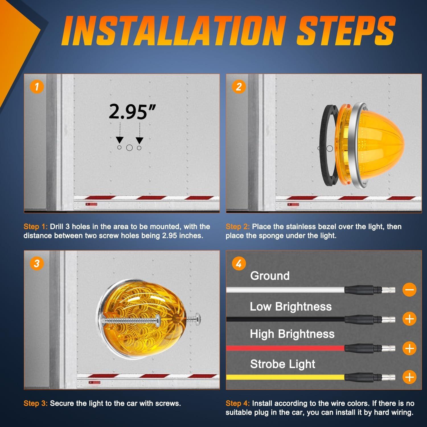 imageNilight 34 LED Dual Face Watermelon Light 2PCS Amber and Red Clear Lens Auxiliary Side Marker Clearance Turn signal Brake Pedestal Lights IP68 Waterproof for Trailer Semi Trucks Pickup Camper RVAmber