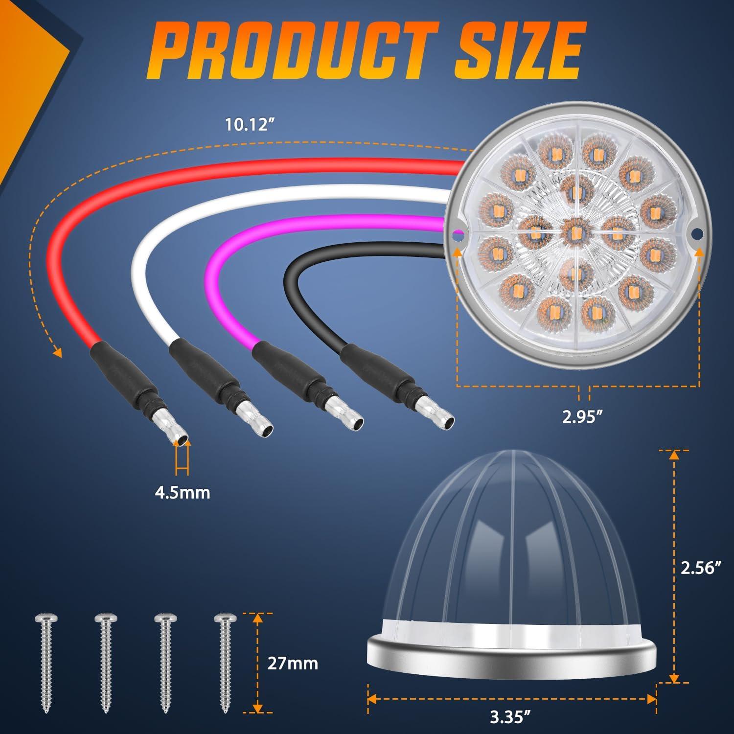 imageNilight 34 LED Dual Face Watermelon Light 2PCS Amber and Red Clear Lens Auxiliary Side Marker Clearance Turn signal Brake Pedestal Lights IP68 Waterproof for Trailer Semi Trucks Pickup Camper RVAmber Purple