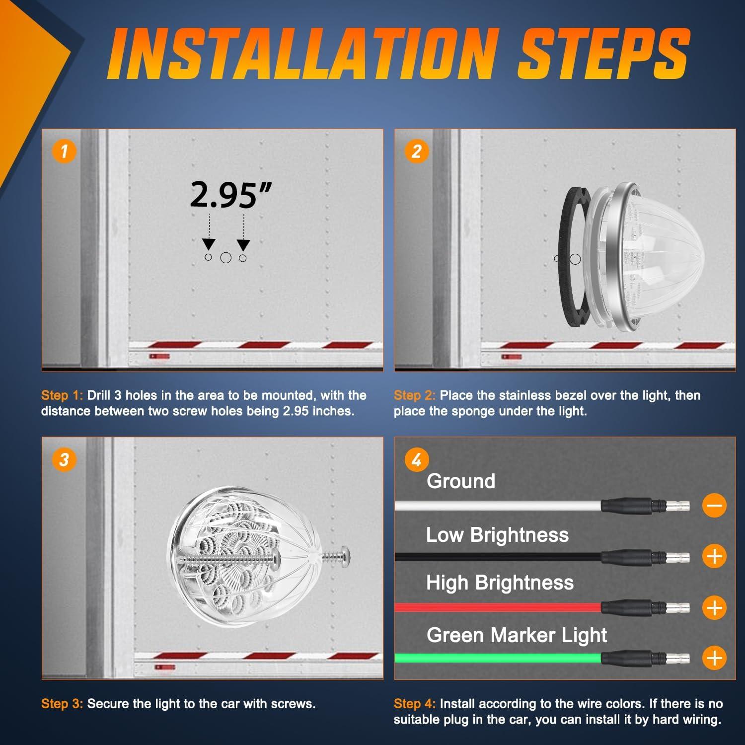 imageNilight 34 LED Dual Face Watermelon Light 2PCS Amber and Red Clear Lens Auxiliary Side Marker Clearance Turn signal Brake Pedestal Lights IP68 Waterproof for Trailer Semi Trucks Pickup Camper RVAmber Green