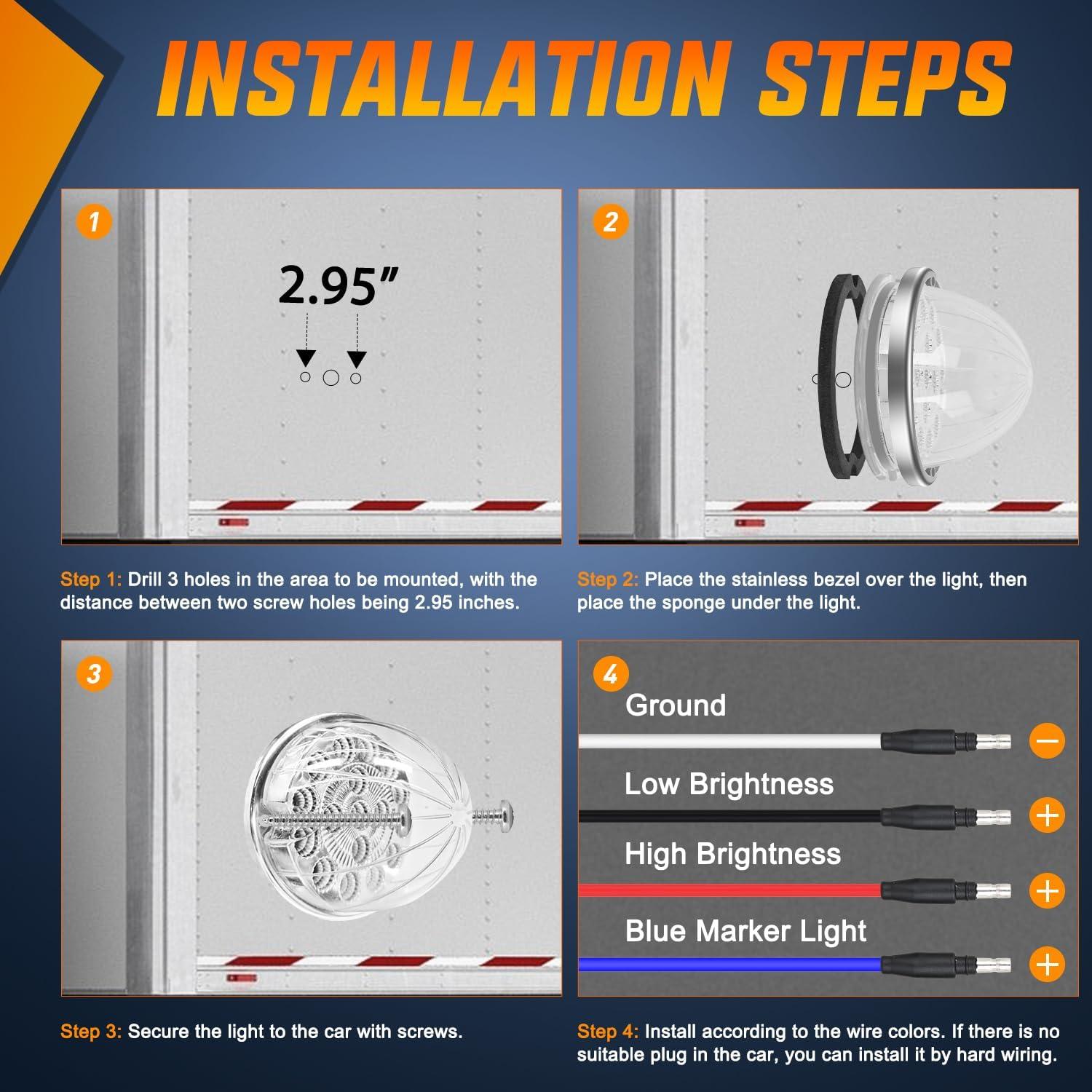 imageNilight 34 LED Dual Face Watermelon Light 2PCS Amber and Red Clear Lens Auxiliary Side Marker Clearance Turn signal Brake Pedestal Lights IP68 Waterproof for Trailer Semi Trucks Pickup Camper RVAmber Blue