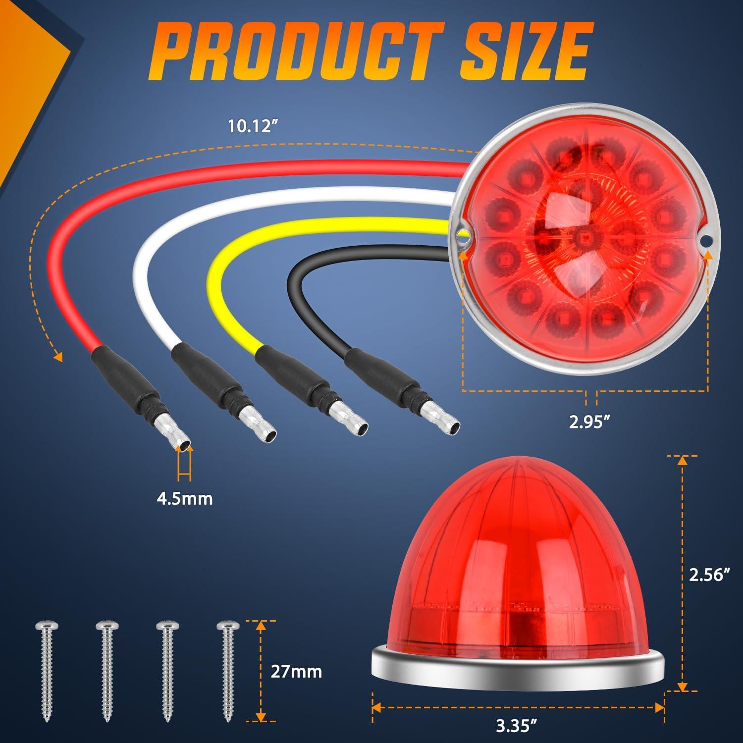 imageNilight 34 LED Dual Face Watermelon Light 2PCS Amber and Red Clear Lens Auxiliary Side Marker Clearance Turn signal Brake Pedestal Lights IP68 Waterproof for Trailer Semi Trucks Pickup Camper RVRed