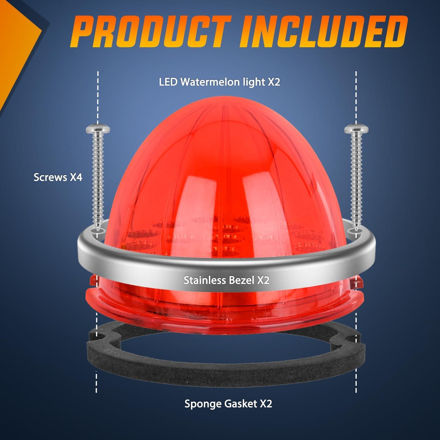 imageNilight 34 LED Dual Face Watermelon Light 2PCS Amber and Red Clear Lens Auxiliary Side Marker Clearance Turn signal Brake Pedestal Lights IP68 Waterproof for Trailer Semi Trucks Pickup Camper RVRed