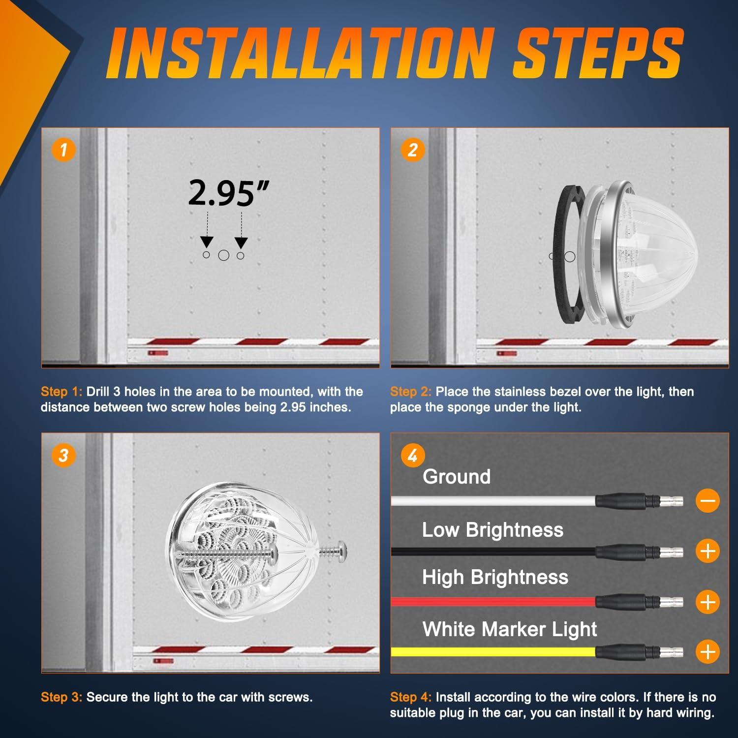 imageNilight 34 LED Dual Face Watermelon Light 2PCS Amber and Red Clear Lens Auxiliary Side Marker Clearance Turn signal Brake Pedestal Lights IP68 Waterproof for Trailer Semi Trucks Pickup Camper RVAmber White