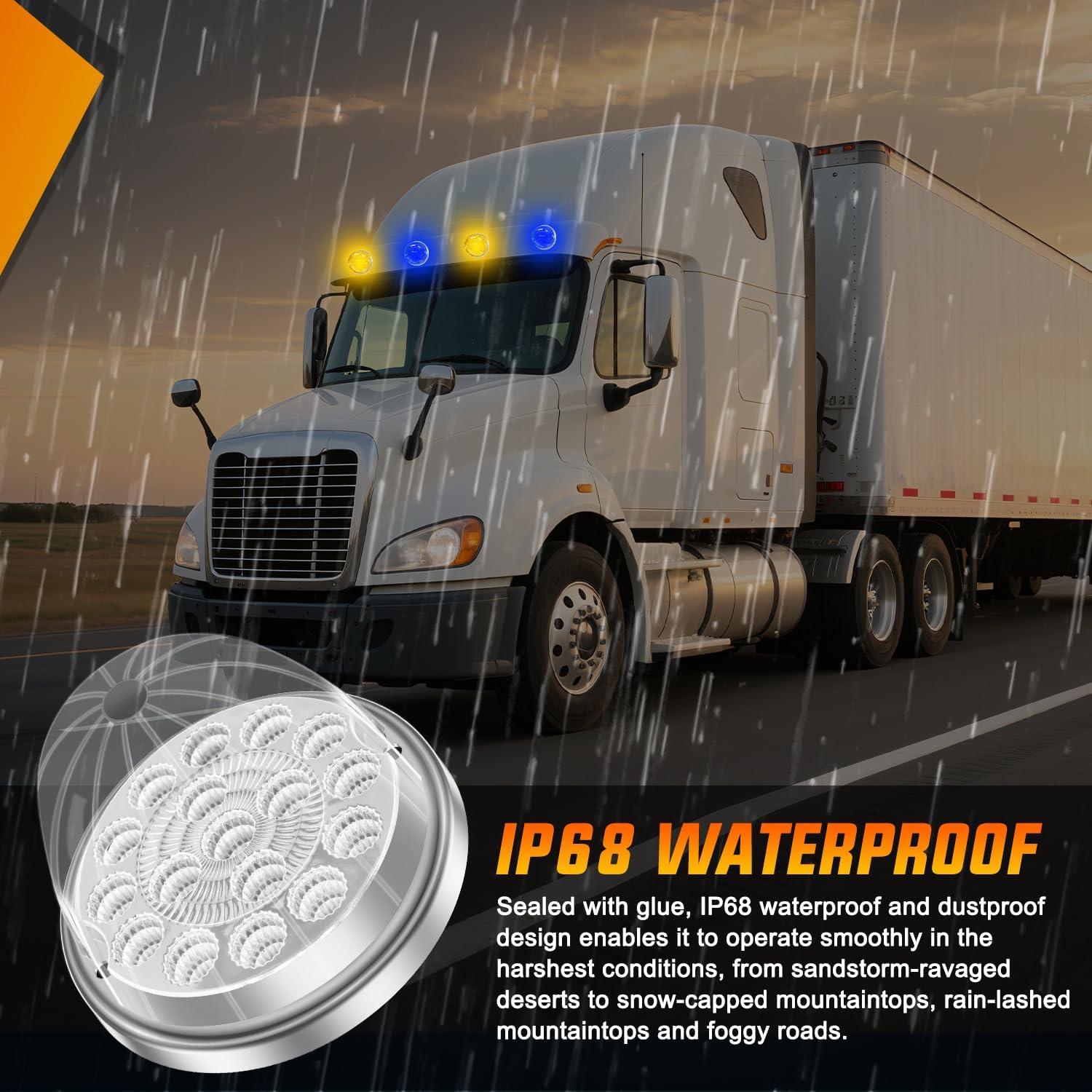 imageNilight 34 LED Dual Face Watermelon Light 2PCS Amber and Red Clear Lens Auxiliary Side Marker Clearance Turn signal Brake Pedestal Lights IP68 Waterproof for Trailer Semi Trucks Pickup Camper RVAmber Blue