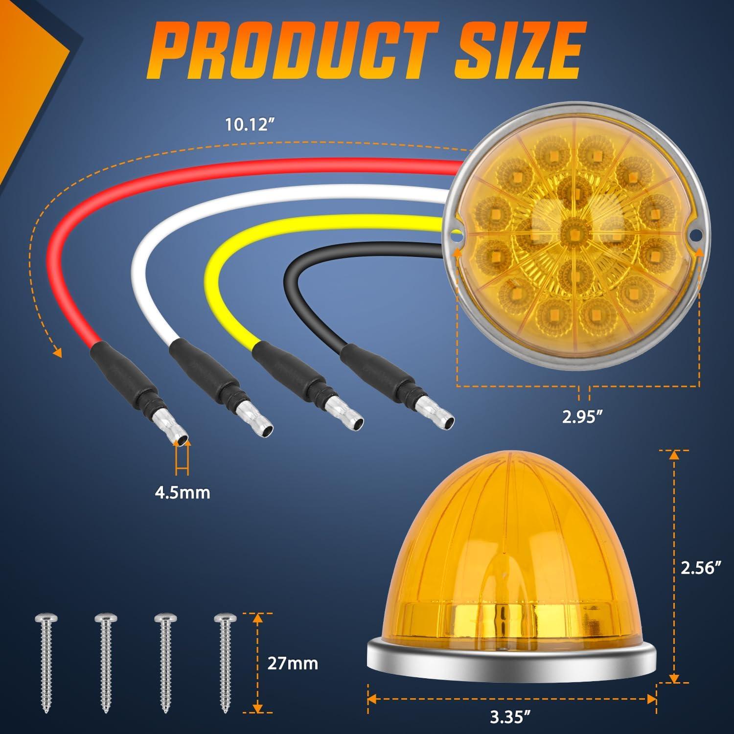 imageNilight 34 LED Dual Face Watermelon Light 2PCS Amber and Red Clear Lens Auxiliary Side Marker Clearance Turn signal Brake Pedestal Lights IP68 Waterproof for Trailer Semi Trucks Pickup Camper RVAmber