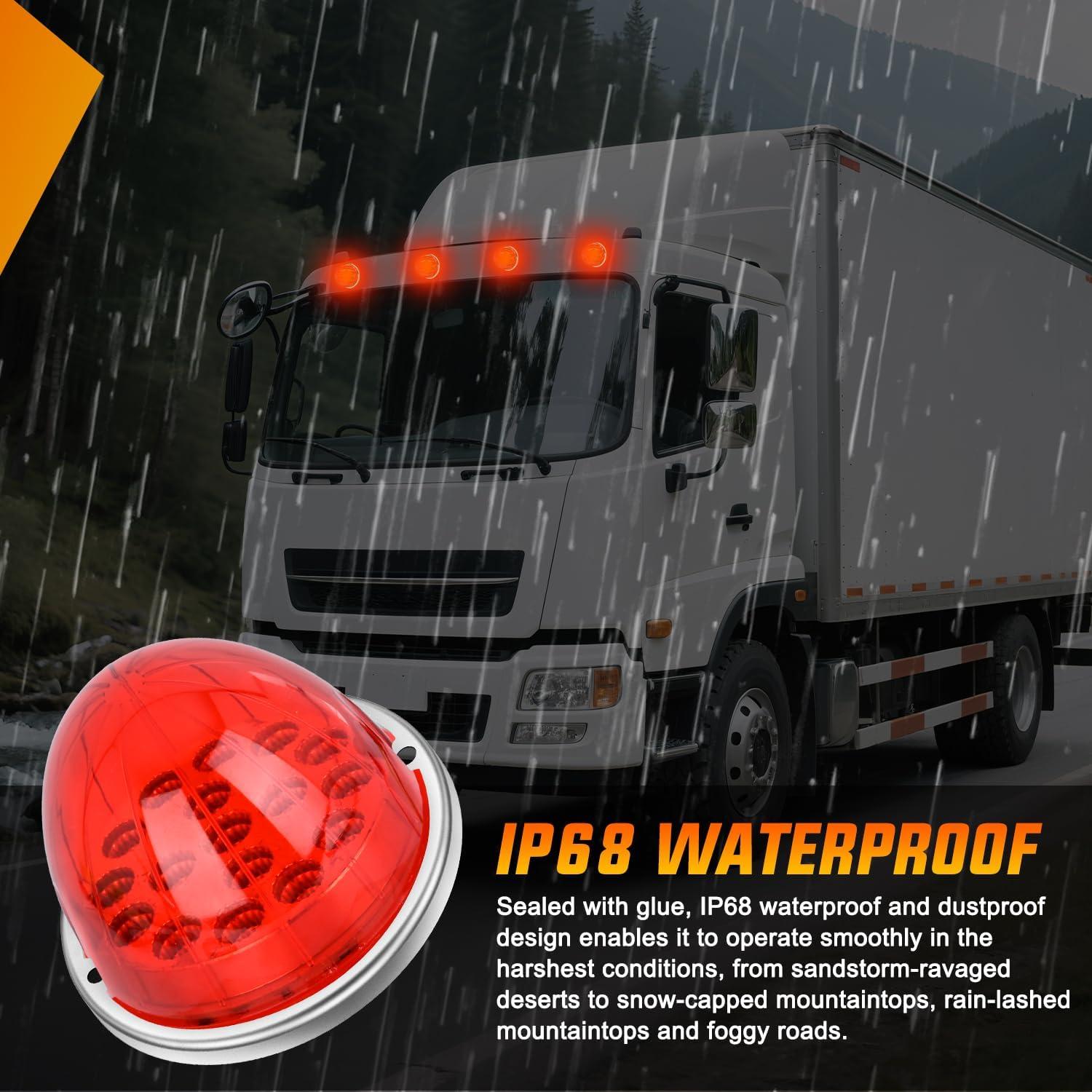 imageNilight 34 LED Dual Face Watermelon Light 2PCS Amber and Red Clear Lens Auxiliary Side Marker Clearance Turn signal Brake Pedestal Lights IP68 Waterproof for Trailer Semi Trucks Pickup Camper RVRed