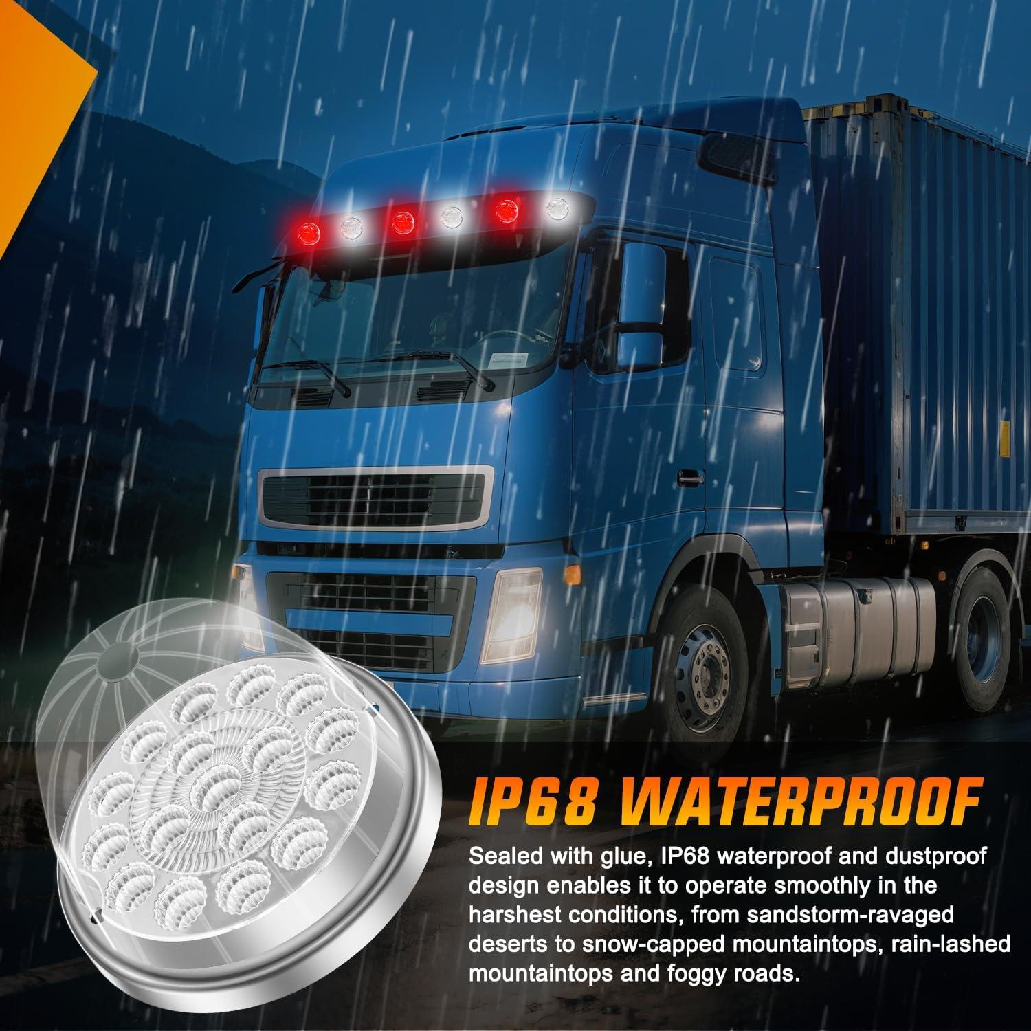 imageNilight 34 LED Dual Face Watermelon Light 2PCS Amber and Red Clear Lens Auxiliary Side Marker Clearance Turn signal Brake Pedestal Lights IP68 Waterproof for Trailer Semi Trucks Pickup Camper RVRed White