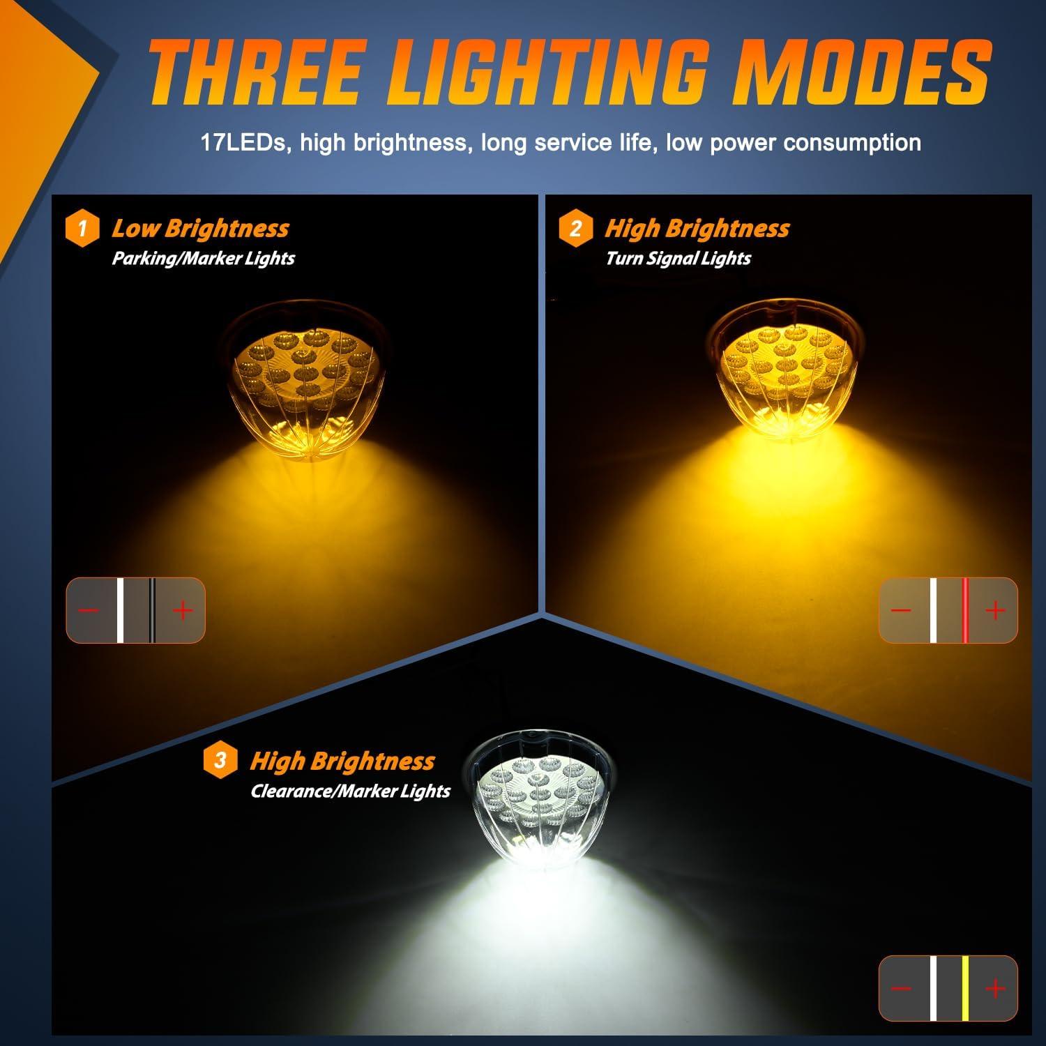 imageNilight 34 LED Dual Face Watermelon Light 2PCS Amber and Red Clear Lens Auxiliary Side Marker Clearance Turn signal Brake Pedestal Lights IP68 Waterproof for Trailer Semi Trucks Pickup Camper RVAmber White