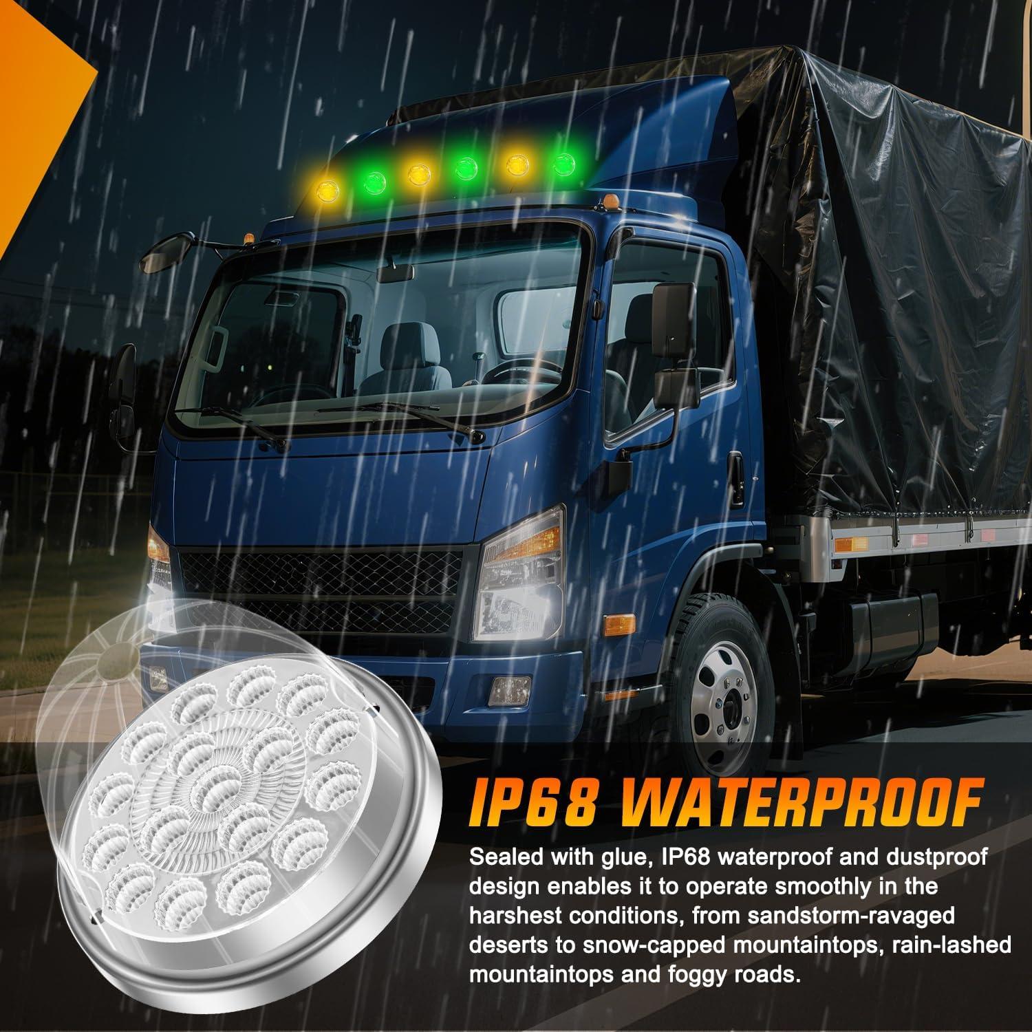 imageNilight 34 LED Dual Face Watermelon Light 2PCS Amber and Red Clear Lens Auxiliary Side Marker Clearance Turn signal Brake Pedestal Lights IP68 Waterproof for Trailer Semi Trucks Pickup Camper RVAmber Green