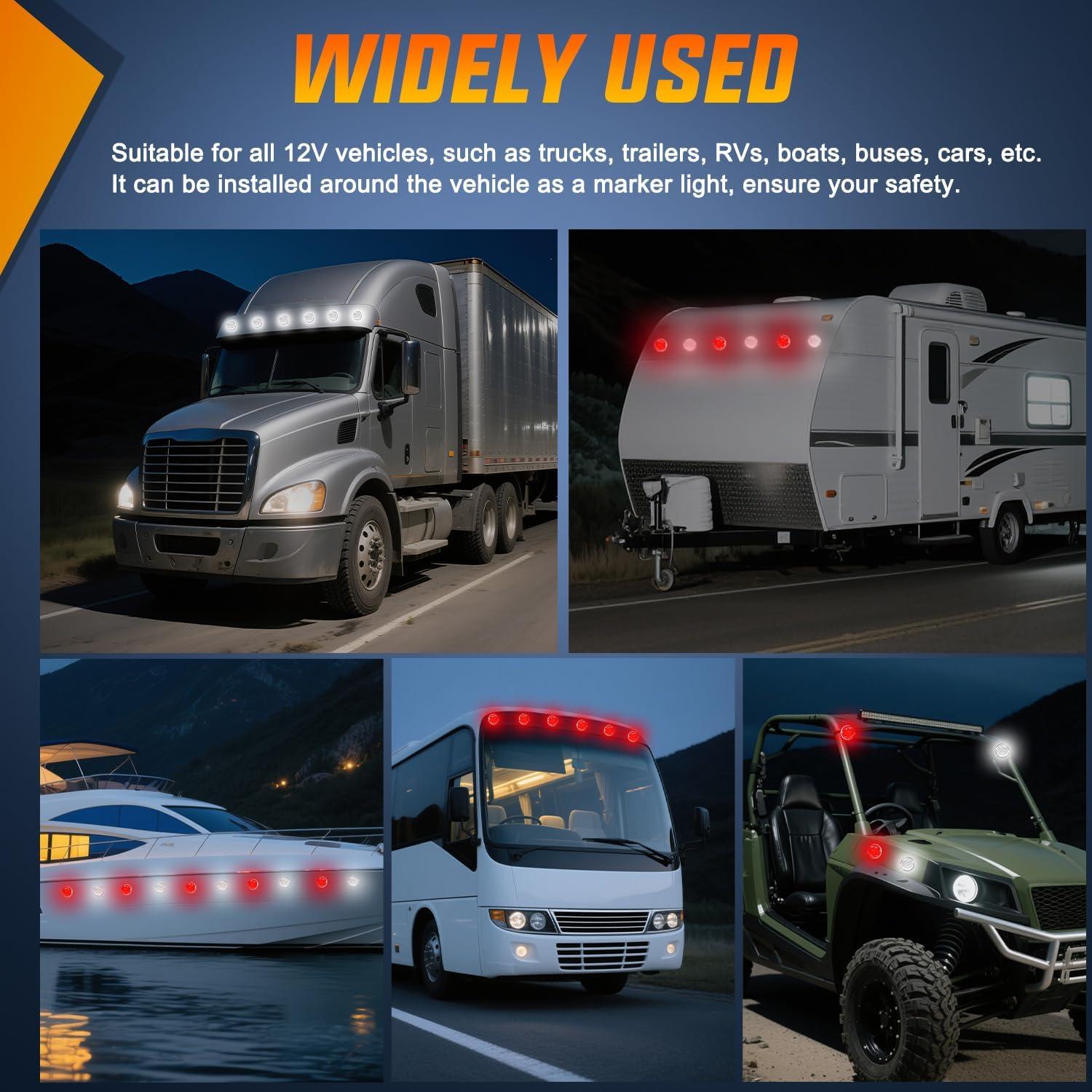 imageNilight 34 LED Dual Face Watermelon Light 2PCS Amber and Red Clear Lens Auxiliary Side Marker Clearance Turn signal Brake Pedestal Lights IP68 Waterproof for Trailer Semi Trucks Pickup Camper RVRed White