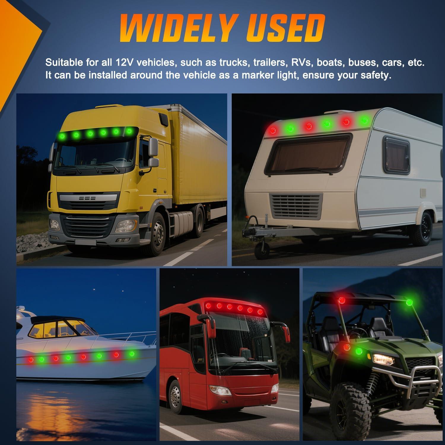 imageNilight 34 LED Dual Face Watermelon Light 2PCS Amber and Red Clear Lens Auxiliary Side Marker Clearance Turn signal Brake Pedestal Lights IP68 Waterproof for Trailer Semi Trucks Pickup Camper RVRed Green