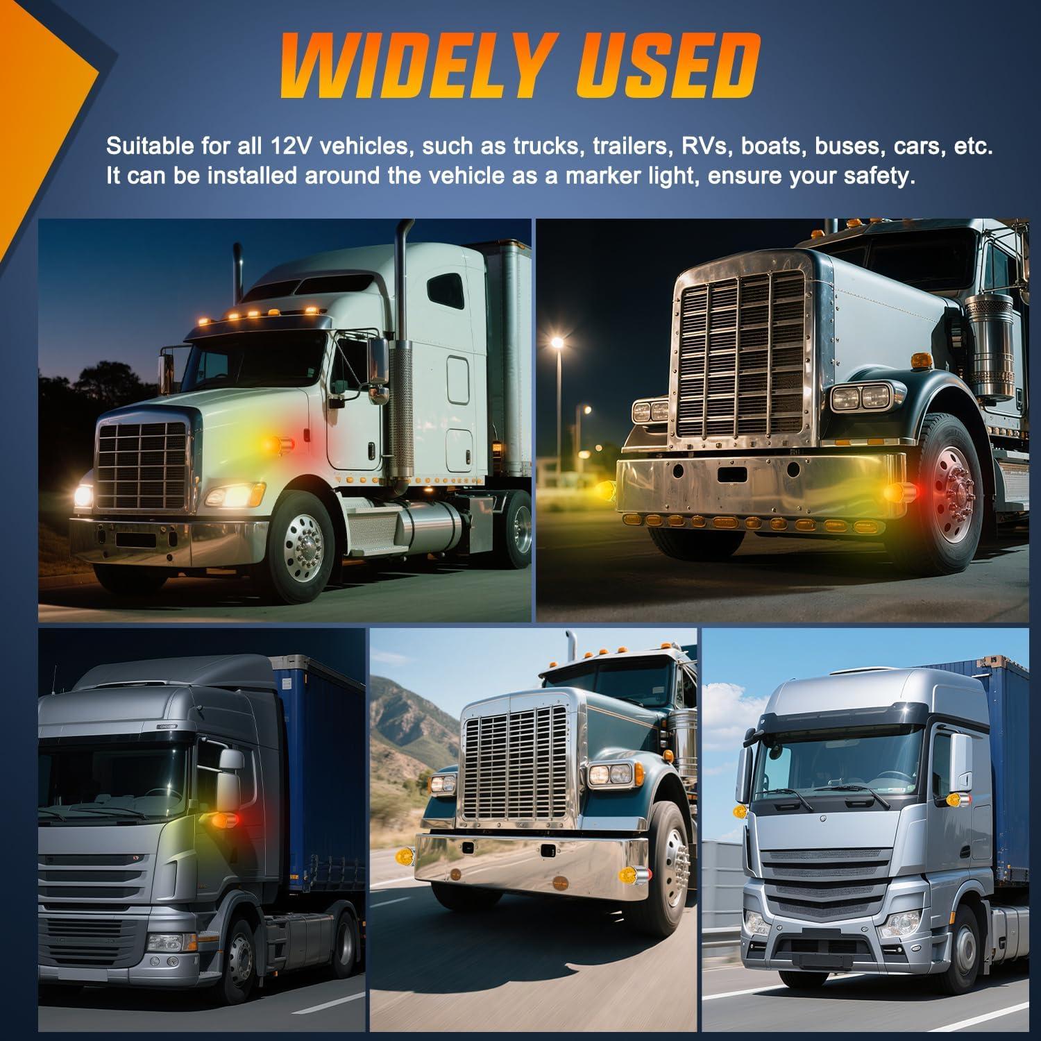 imageNilight 34 LED Dual Face Watermelon Light 2PCS Amber and Red Clear Lens Auxiliary Side Marker Clearance Turn signal Brake Pedestal Lights IP68 Waterproof for Trailer Semi Trucks Pickup Camper RVAmber Red