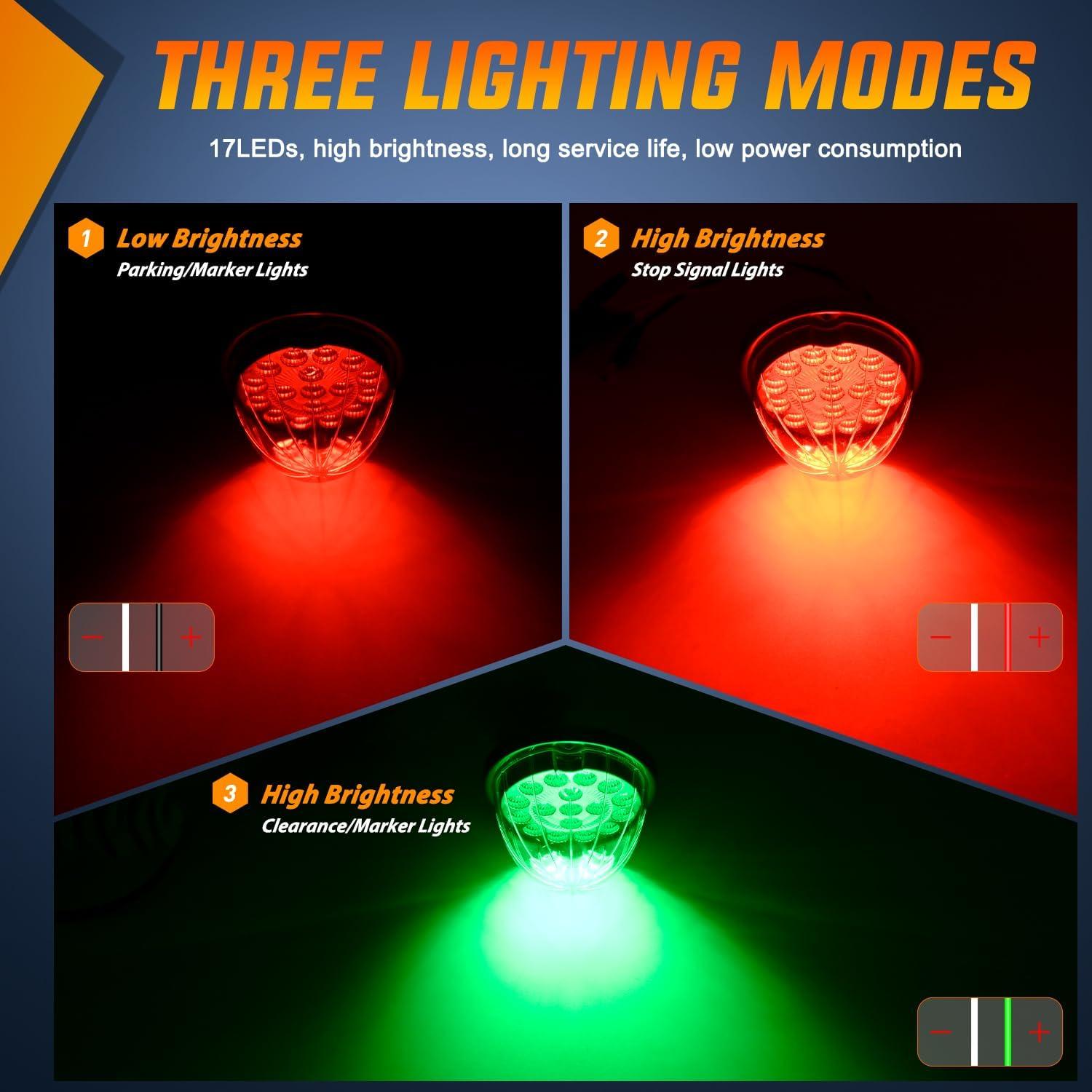 imageNilight 34 LED Dual Face Watermelon Light 2PCS Amber and Red Clear Lens Auxiliary Side Marker Clearance Turn signal Brake Pedestal Lights IP68 Waterproof for Trailer Semi Trucks Pickup Camper RVRed Green