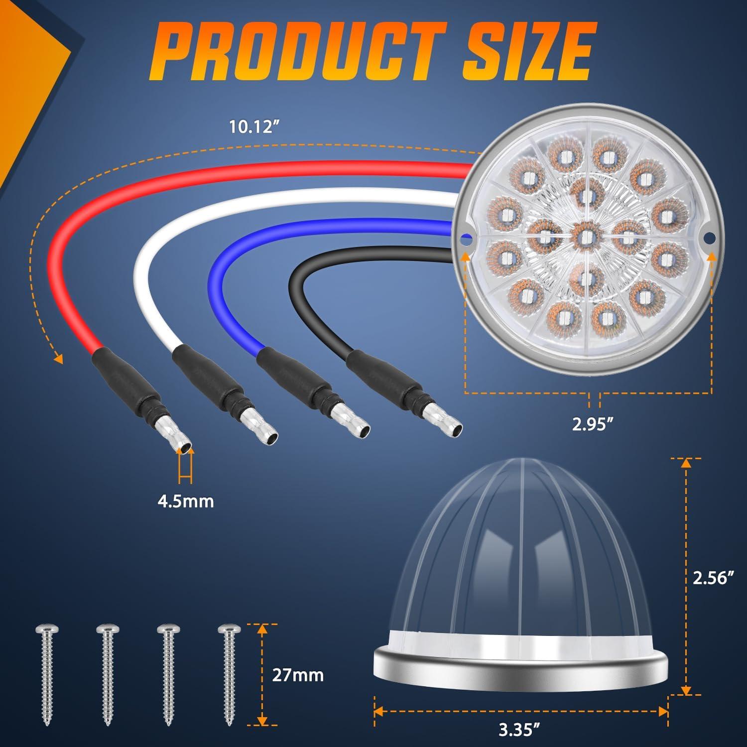 imageNilight 34 LED Dual Face Watermelon Light 2PCS Amber and Red Clear Lens Auxiliary Side Marker Clearance Turn signal Brake Pedestal Lights IP68 Waterproof for Trailer Semi Trucks Pickup Camper RVRed Blue