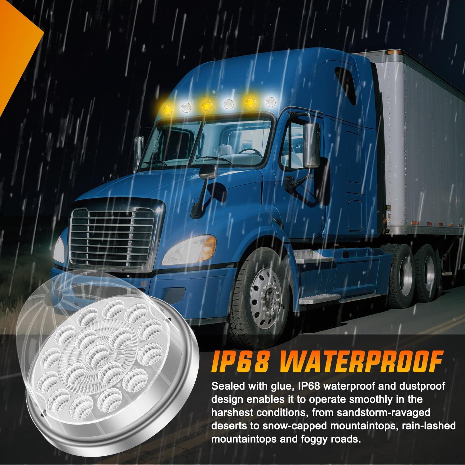 imageNilight 34 LED Dual Face Watermelon Light 2PCS Amber and Red Clear Lens Auxiliary Side Marker Clearance Turn signal Brake Pedestal Lights IP68 Waterproof for Trailer Semi Trucks Pickup Camper RVAmber White