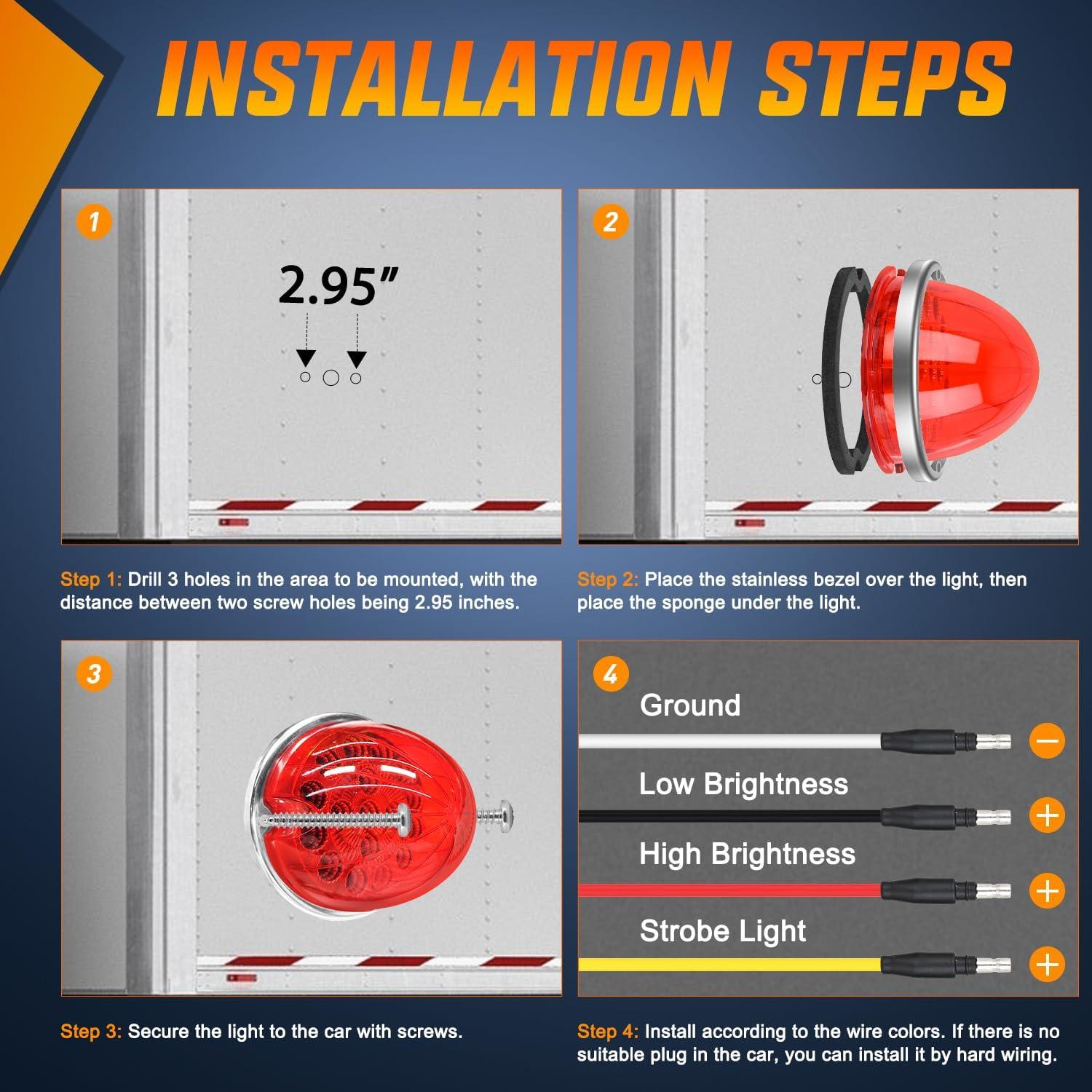 imageNilight 34 LED Dual Face Watermelon Light 2PCS Amber and Red Clear Lens Auxiliary Side Marker Clearance Turn signal Brake Pedestal Lights IP68 Waterproof for Trailer Semi Trucks Pickup Camper RVRed