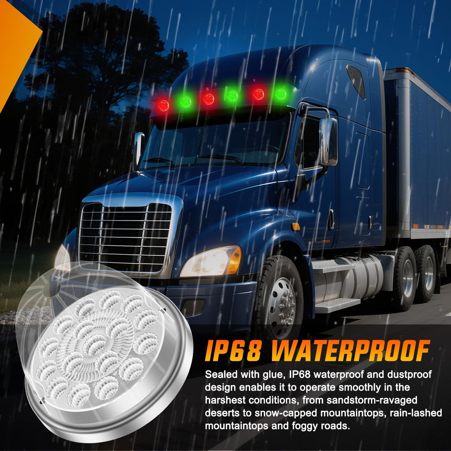 imageNilight 34 LED Dual Face Watermelon Light 2PCS Amber and Red Clear Lens Auxiliary Side Marker Clearance Turn signal Brake Pedestal Lights IP68 Waterproof for Trailer Semi Trucks Pickup Camper RVRed Green