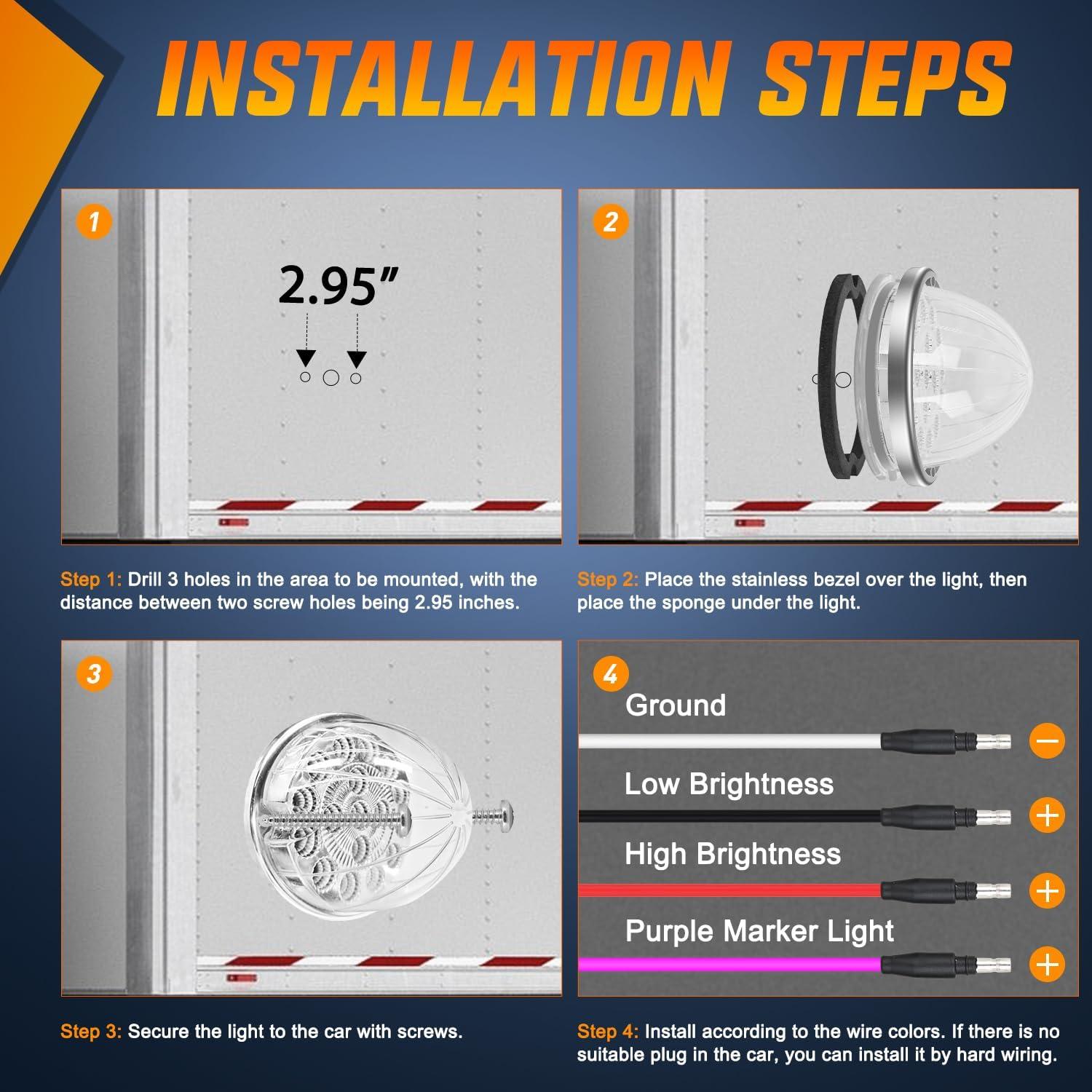 imageNilight 34 LED Dual Face Watermelon Light 2PCS Amber and Red Clear Lens Auxiliary Side Marker Clearance Turn signal Brake Pedestal Lights IP68 Waterproof for Trailer Semi Trucks Pickup Camper RVRed Purple