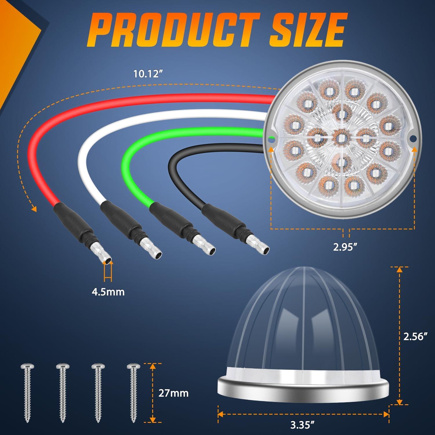 imageNilight 34 LED Dual Face Watermelon Light 2PCS Amber and Red Clear Lens Auxiliary Side Marker Clearance Turn signal Brake Pedestal Lights IP68 Waterproof for Trailer Semi Trucks Pickup Camper RVRed Green