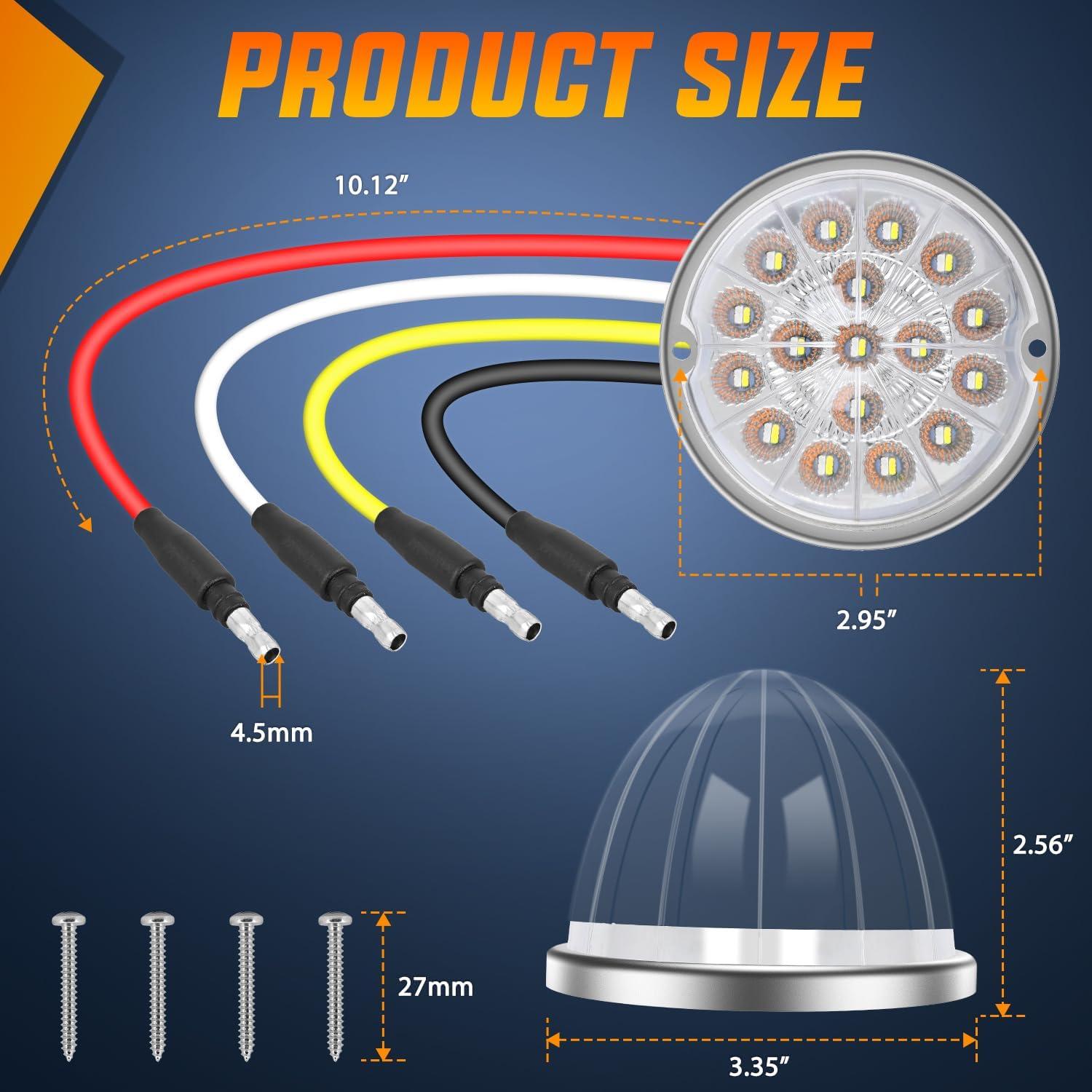 imageNilight 34 LED Dual Face Watermelon Light 2PCS Amber and Red Clear Lens Auxiliary Side Marker Clearance Turn signal Brake Pedestal Lights IP68 Waterproof for Trailer Semi Trucks Pickup Camper RVRed White