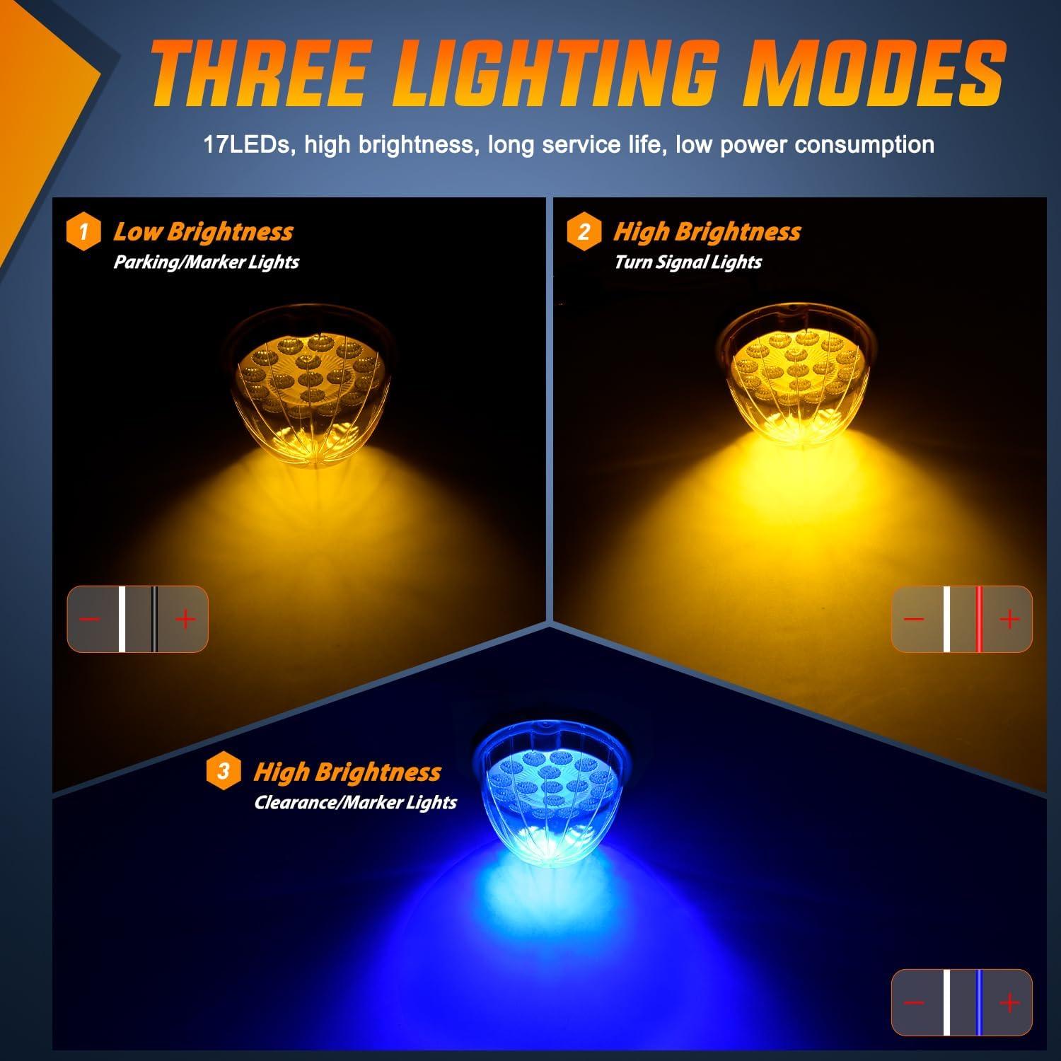 imageNilight 34 LED Dual Face Watermelon Light 2PCS Amber and Red Clear Lens Auxiliary Side Marker Clearance Turn signal Brake Pedestal Lights IP68 Waterproof for Trailer Semi Trucks Pickup Camper RVAmber Blue