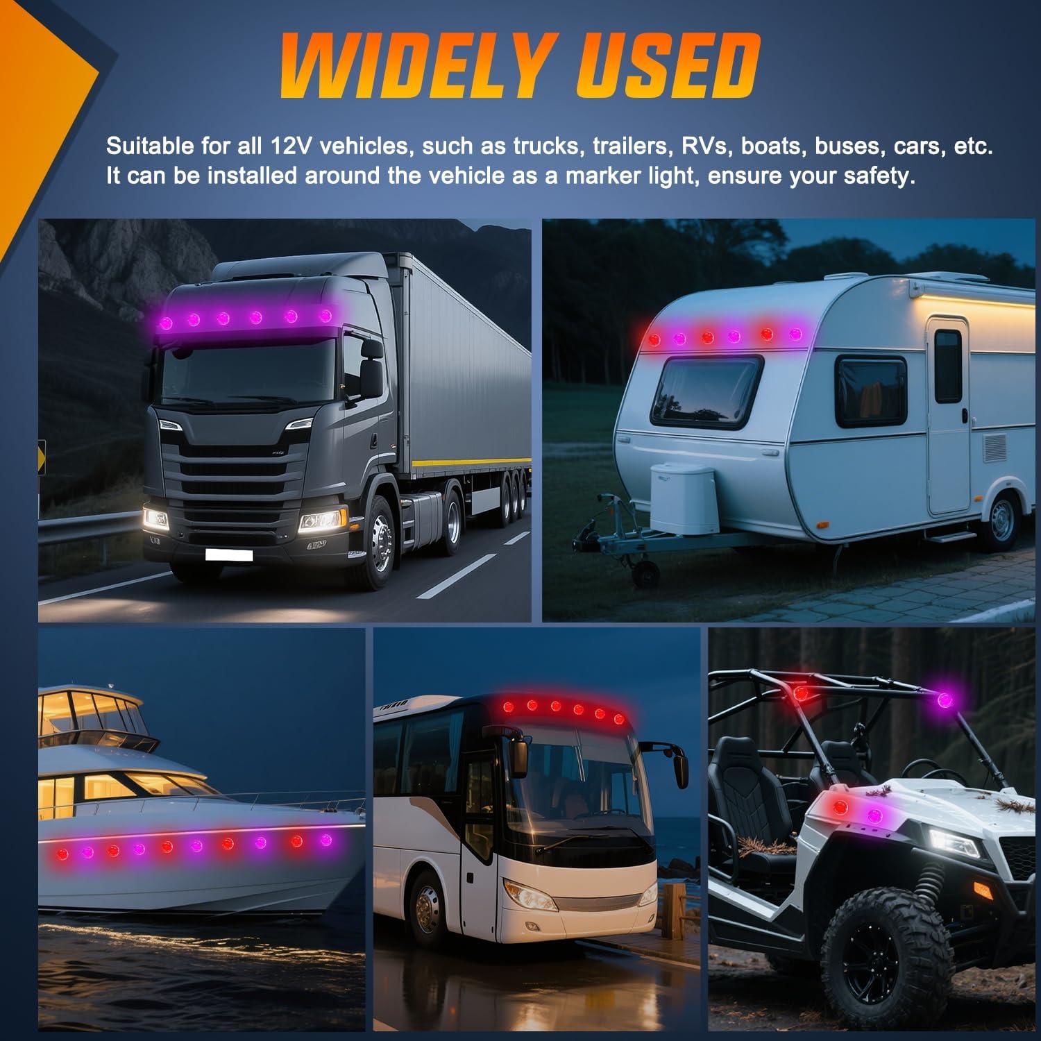 imageNilight 34 LED Dual Face Watermelon Light 2PCS Amber and Red Clear Lens Auxiliary Side Marker Clearance Turn signal Brake Pedestal Lights IP68 Waterproof for Trailer Semi Trucks Pickup Camper RVRed Purple