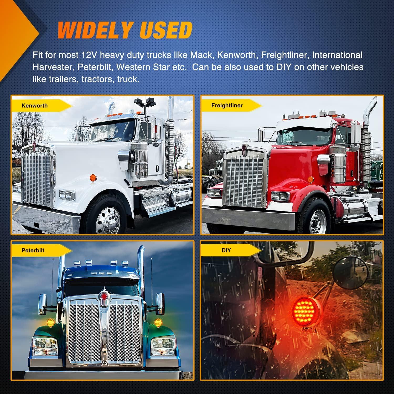 imageNilight Square Double Face Fender Pedestal Light 2PCS 52LED Amber Red Brake Turn Marker Tail Lights w 3 Studs Mount for Mack Kenworth Freightliner Truck Towing Trailer2Pcs Trailer Fender Lights