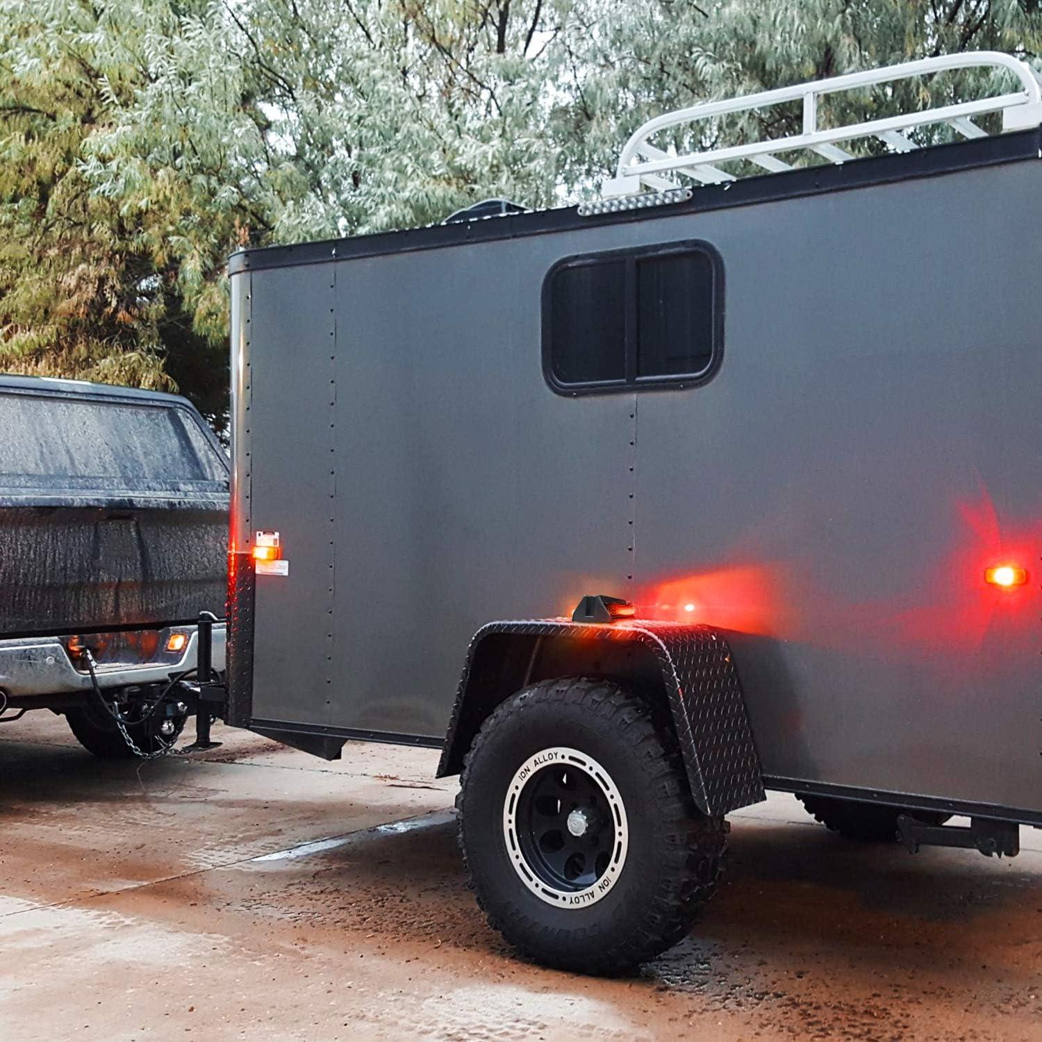 imageNilight Square Double Face Fender Pedestal Light 2PCS 52LED Amber Red Brake Turn Marker Tail Lights w 3 Studs Mount for Mack Kenworth Freightliner Truck Towing Trailer2Pcs Round Fender Light