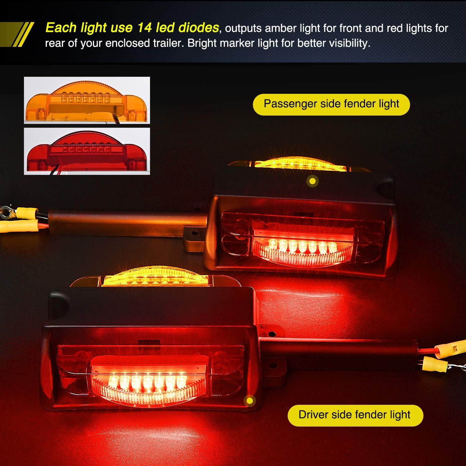 imageNilight Square Double Face Fender Pedestal Light 2PCS 52LED Amber Red Brake Turn Marker Tail Lights w 3 Studs Mount for Mack Kenworth Freightliner Truck Towing Trailer2Pcs Round Fender Light