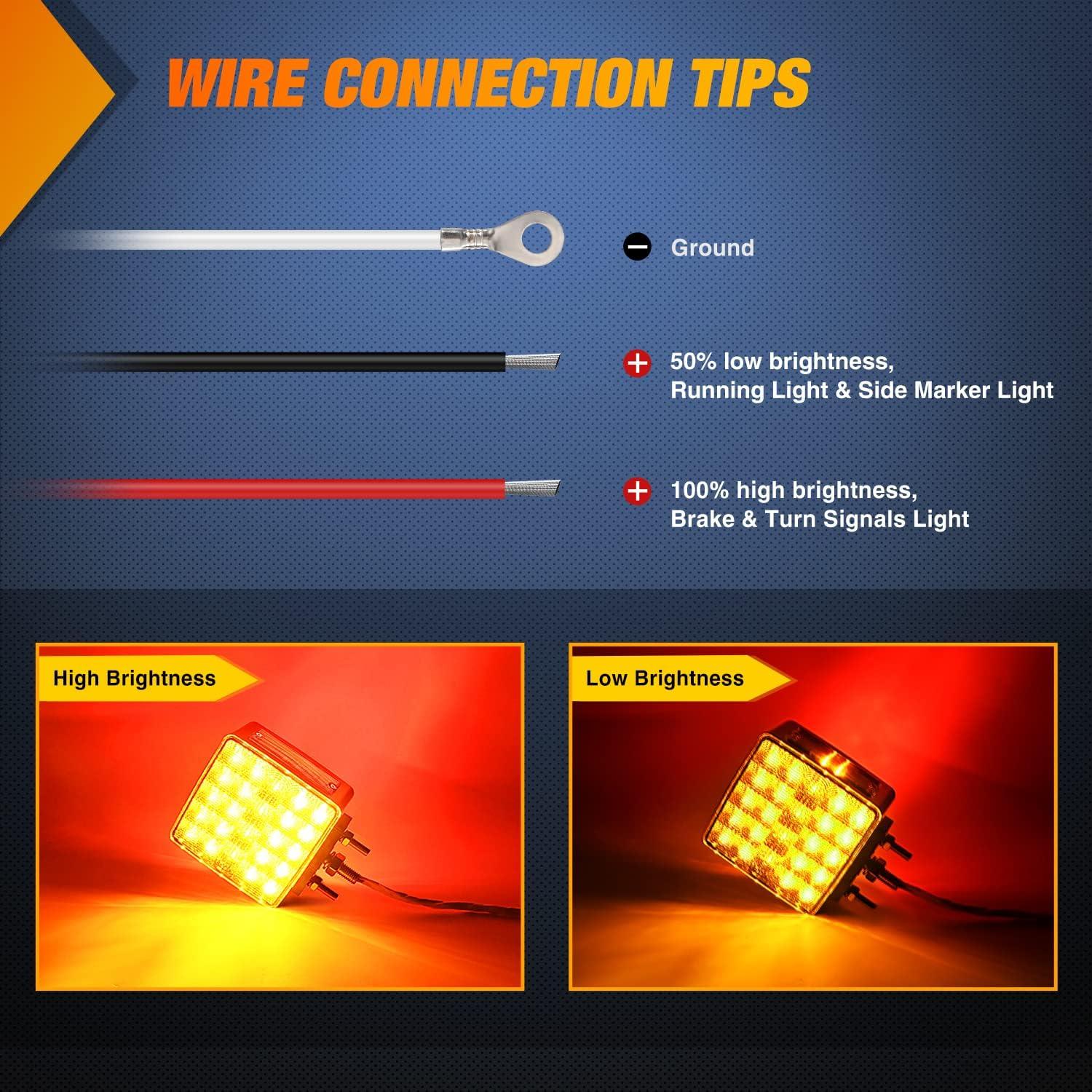 imageNilight Square Double Face Fender Pedestal Light 2PCS 52LED Amber Red Brake Turn Marker Tail Lights w 3 Studs Mount for Mack Kenworth Freightliner Truck Towing Trailer2Pcs Square Fender Light